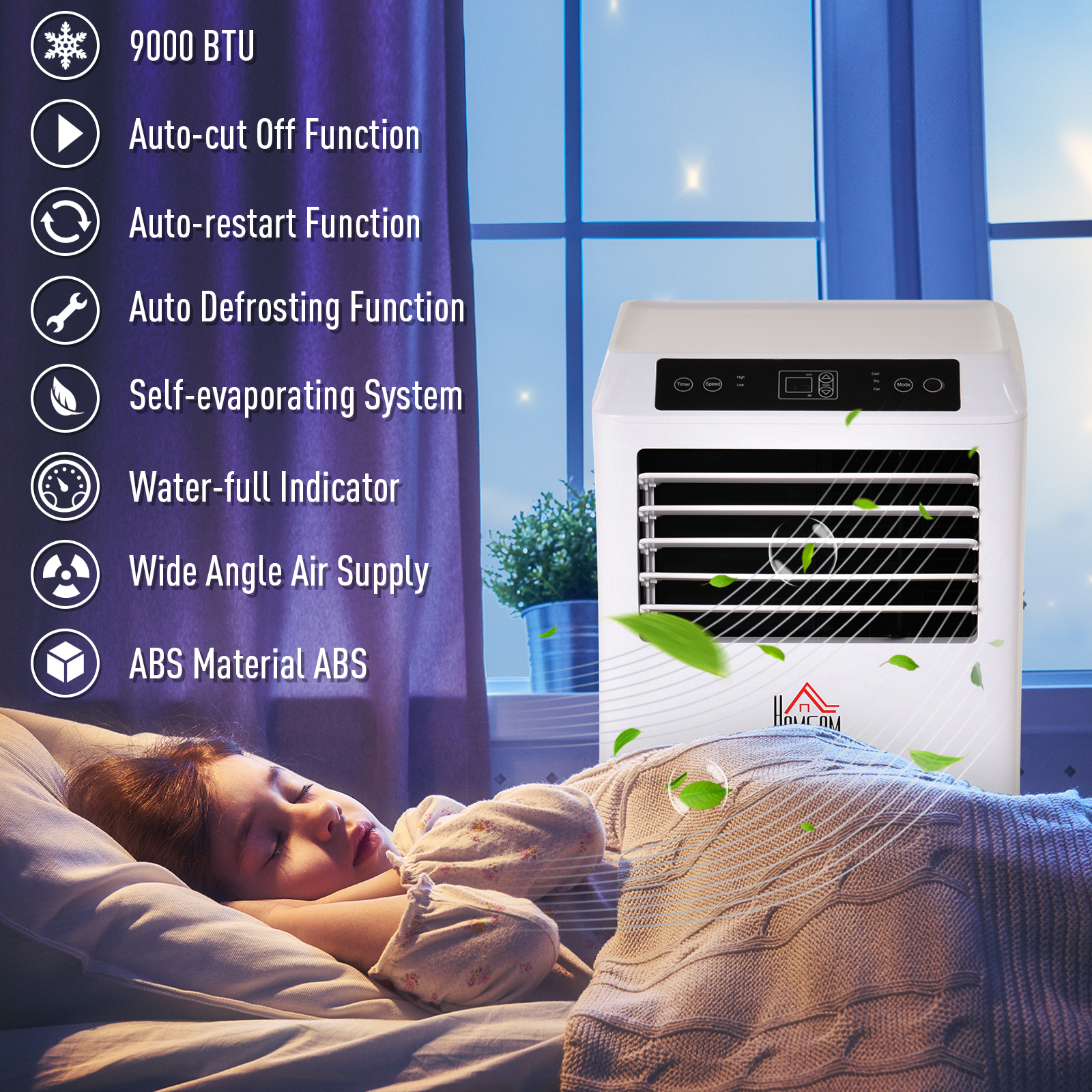 HOMCOM Mobile Air Conditioner with Remote Control, Timer, Cooling Dehumidifying Ventilating, LED Display White - 1003W