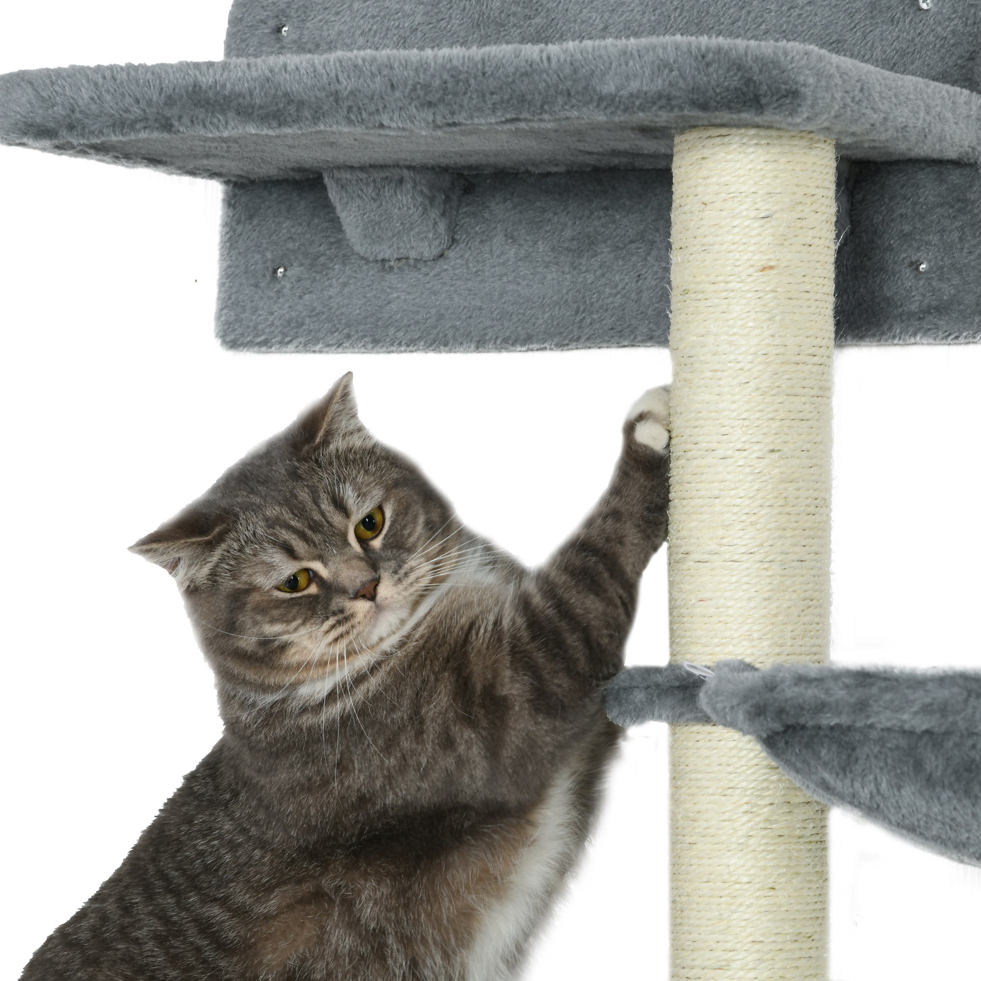 PawHut Wall-Mounted Cat Shelf Set, 4-Piece with Scratching Post, Space-Saving Design for Indoor Cats, Grey