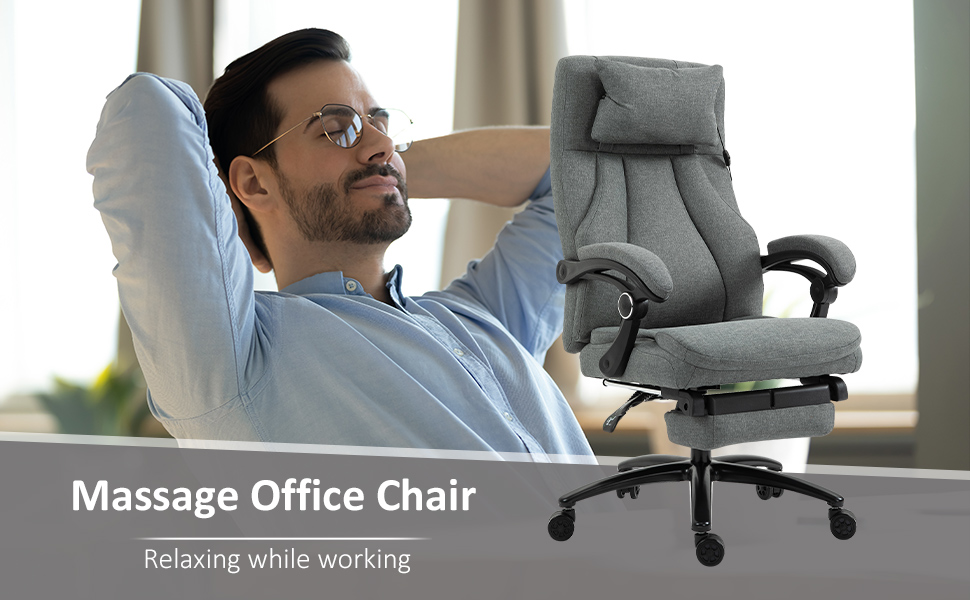 Vinsetto Office Chair with Footrest, TwoPoint Massage Pillow, 130