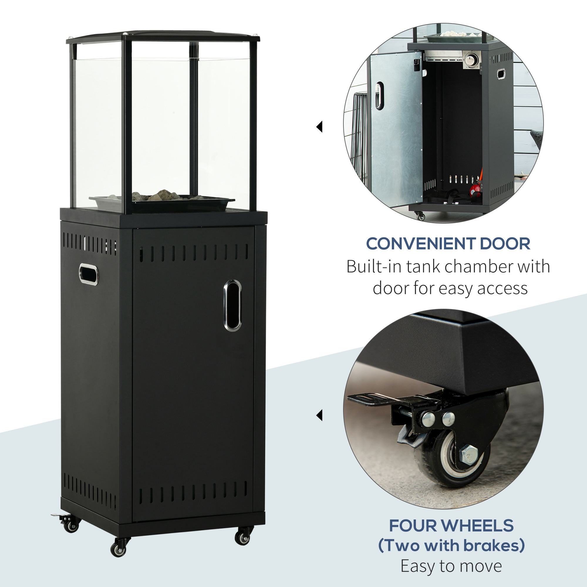 Outsunny 9KW Gas Patio Heater with Lava Rocks, Freestanding Heater Real Flame Propane Heater with Wheels, Dust Cover, Regulator and Hose