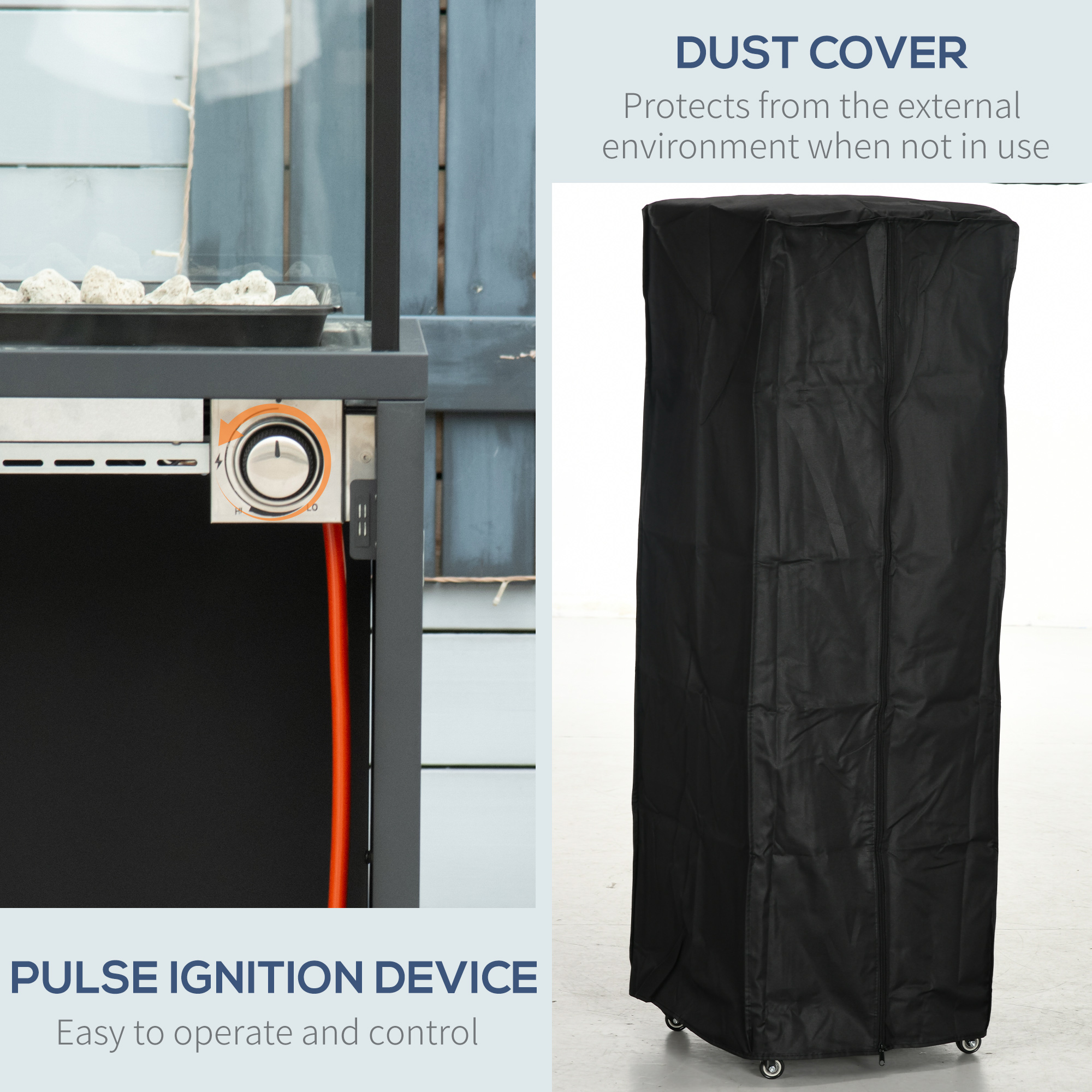 Outsunny 9KW Gas Patio Heater with Lava Rocks, Freestanding Heater Real Flame Propane Heater with Wheels, Dust Cover, Regulator and Hose