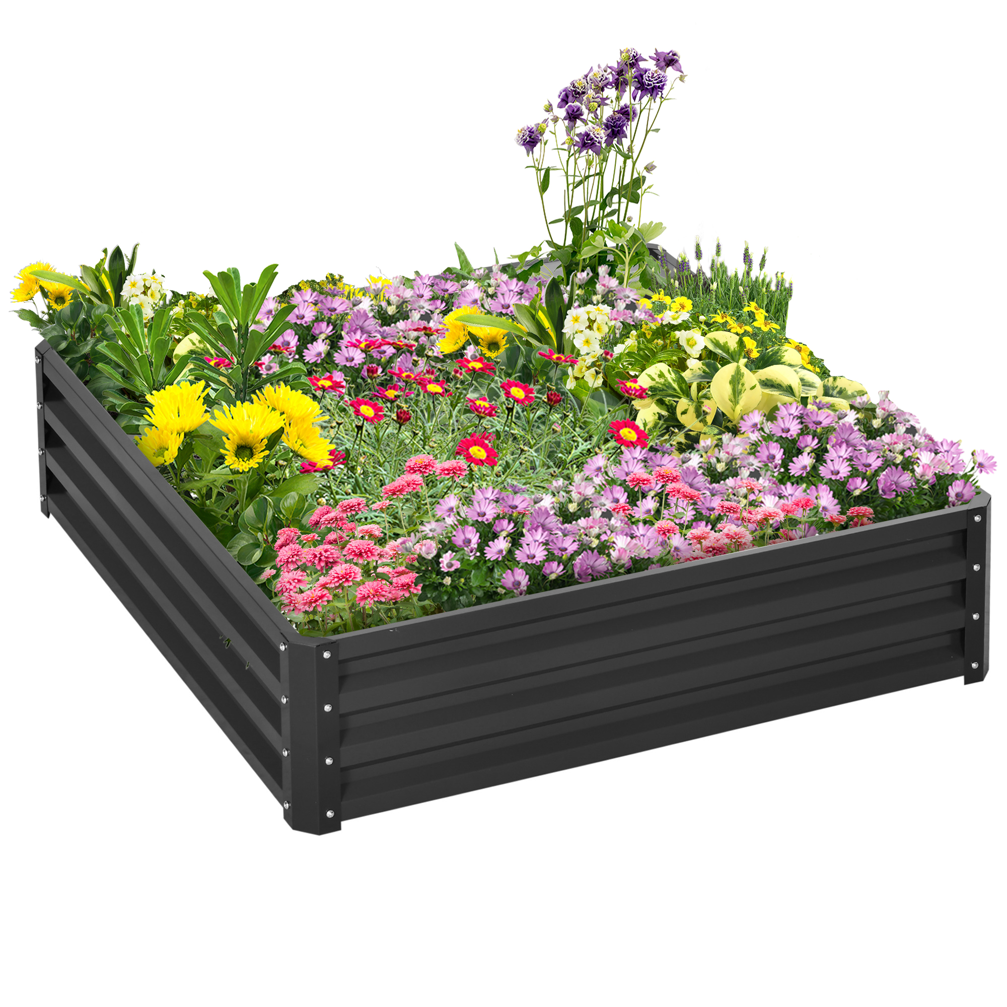 Poze Outsunny Jardiniera Pat de Gradina Inaltat Galvanizat Cadru din Otel pentru Legume Flori Plante Aromatice 120X120X30cm | Aosom Romania