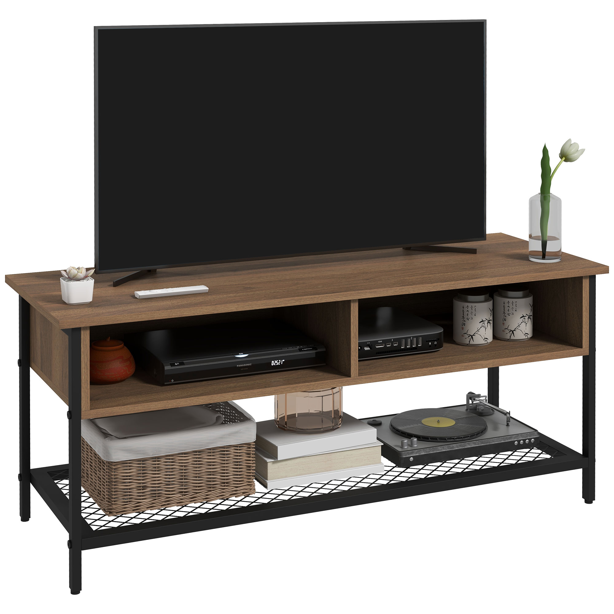 HOMCOM Mobile Porta TV fino 48 Stile Industriale in Legno e Acciaio, 110x40x48cm, Marrone e Nero