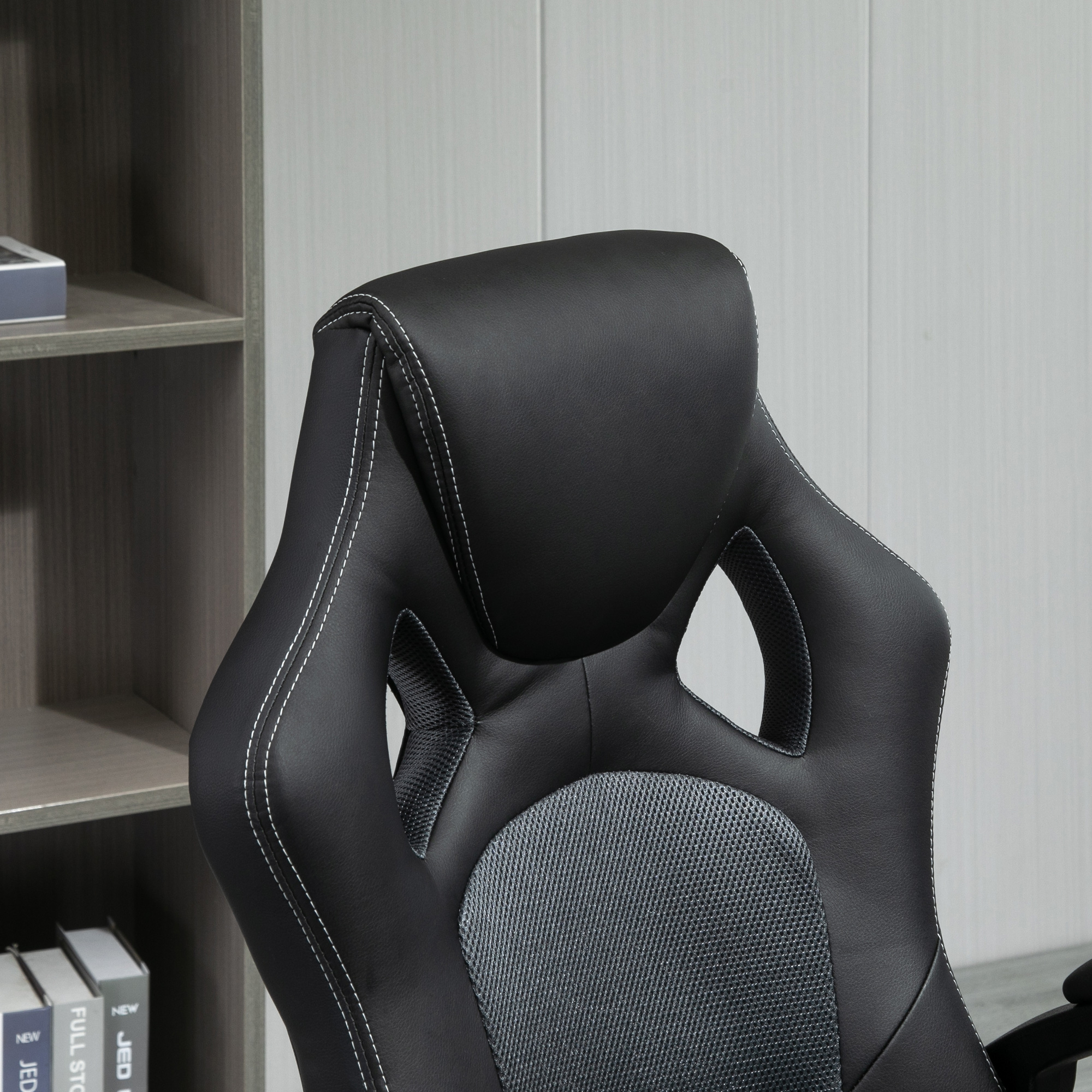 Vinsetto High-Back Swivel Office Chair, Faux Leather Computer Desk Chair with Wheels & Armrests, Black