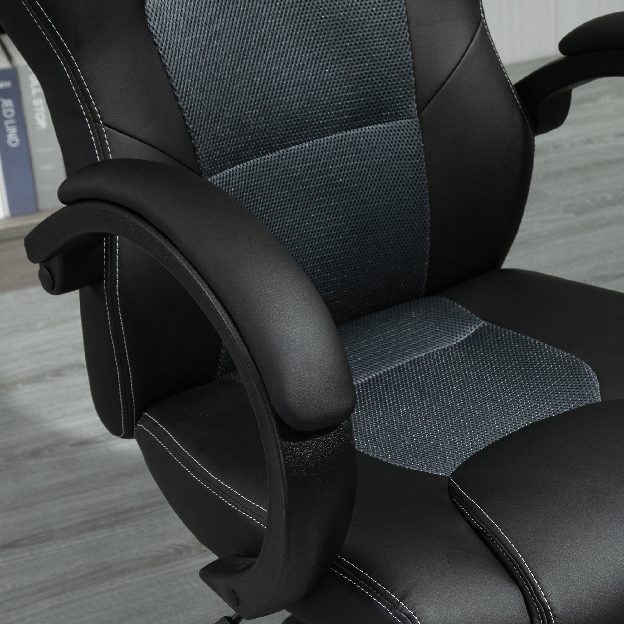 Vinsetto High-Back Swivel Office Chair, Faux Leather Computer Desk Chair with Wheels & Armrests, Black