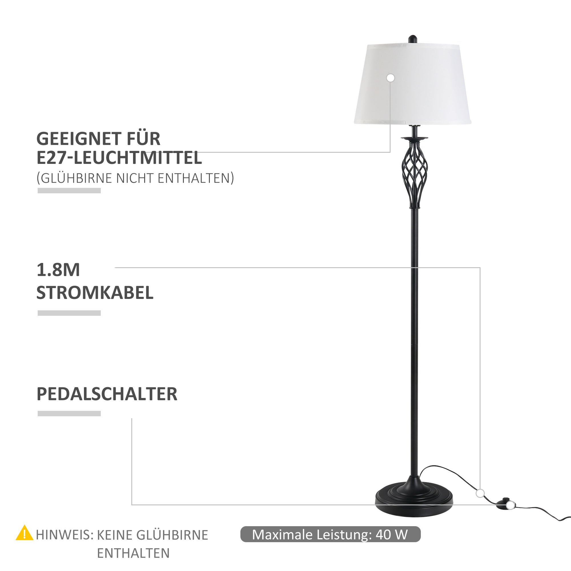 3-osaline lampide komplekt: 2 laualampi (ø38 x 158K cm) + 1 põrandalamp (ø30 x 62K cm), vintage-stiilis põrandalamp jalalülitiga, lugemislamp elutuppa, magamistuppa, metall, mustvalge