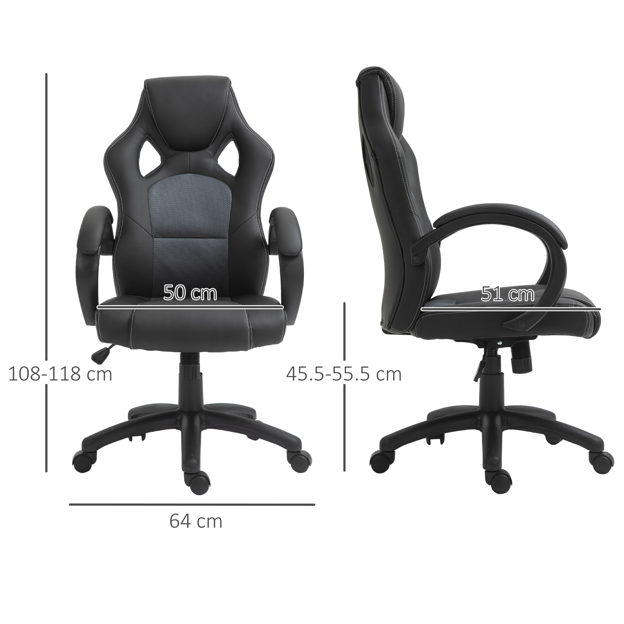 Vinsetto High-Back Swivel Office Chair, Faux Leather Computer Desk Chair with Wheels & Armrests, Black