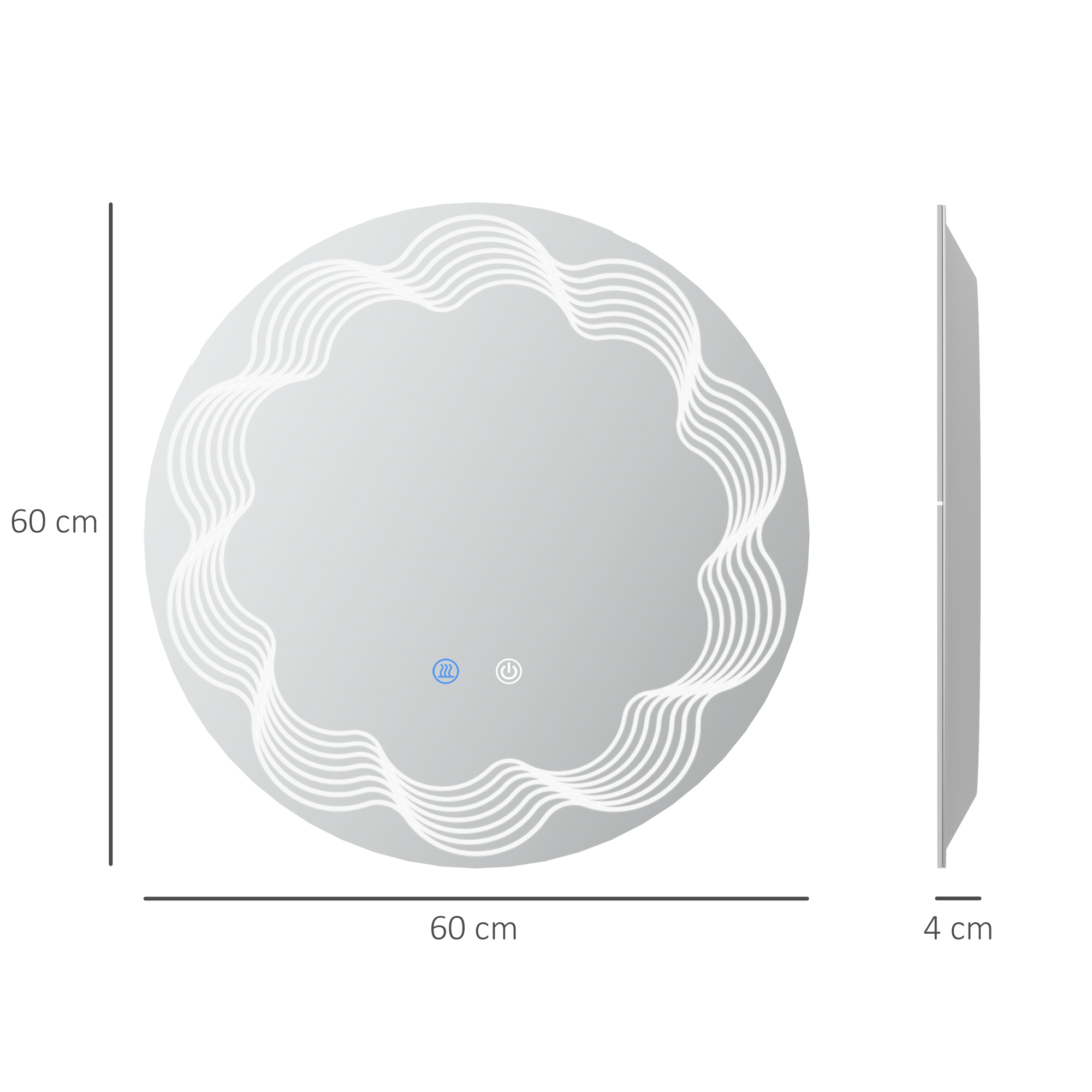 kleankin Round Illuminated Bathroom Mirrors w/ LED Dimming Lighted , Wall Mounted Vanity Mirror w/ 3 Colour, Smart Touch, Anti-Fog, 60cm