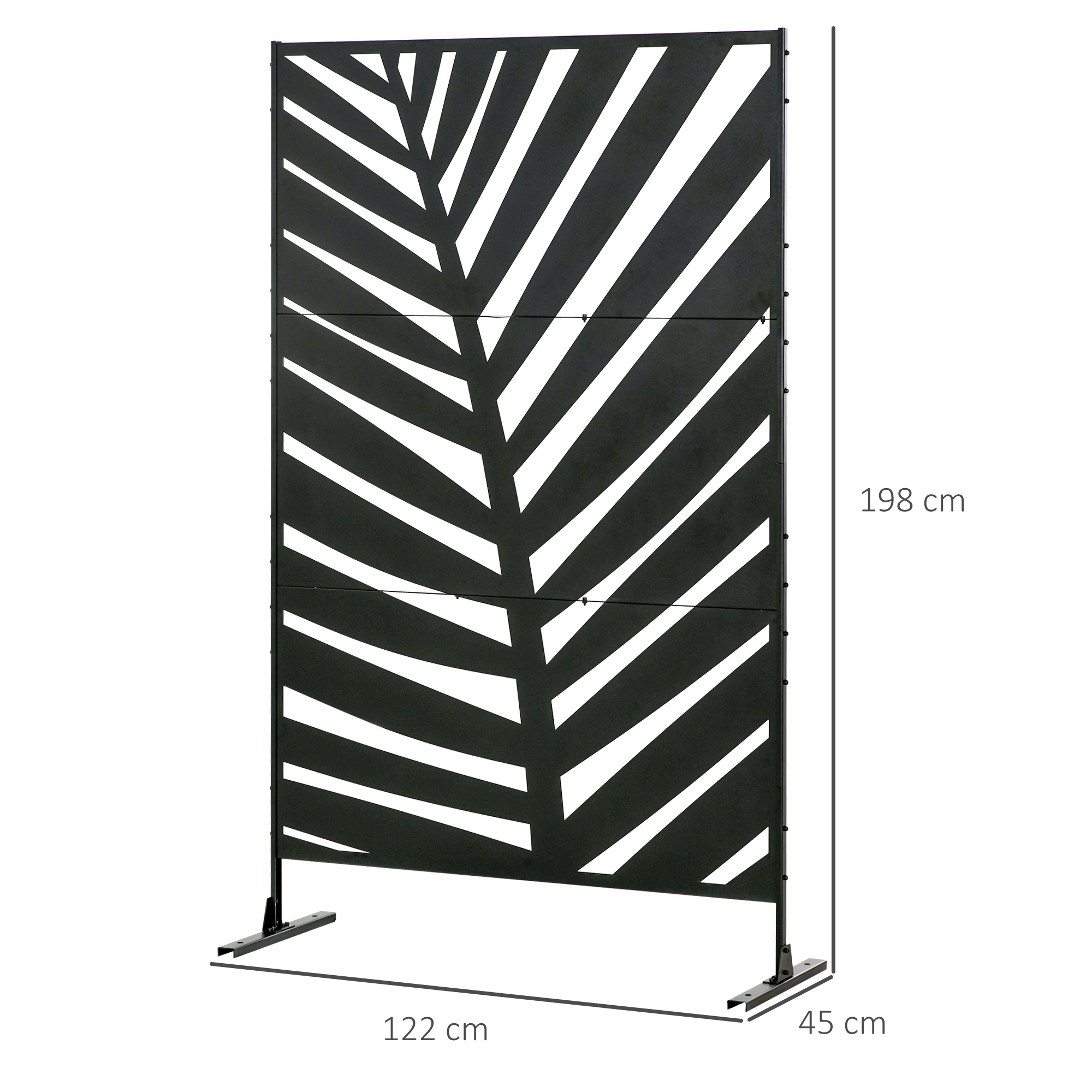 Outsunny Privacy Screen with Stand and Ground Stakes, 6.5FT Metal Outdoor Divider, Decorative Privacy Panel for Garden Patio Pool Hot Tub
