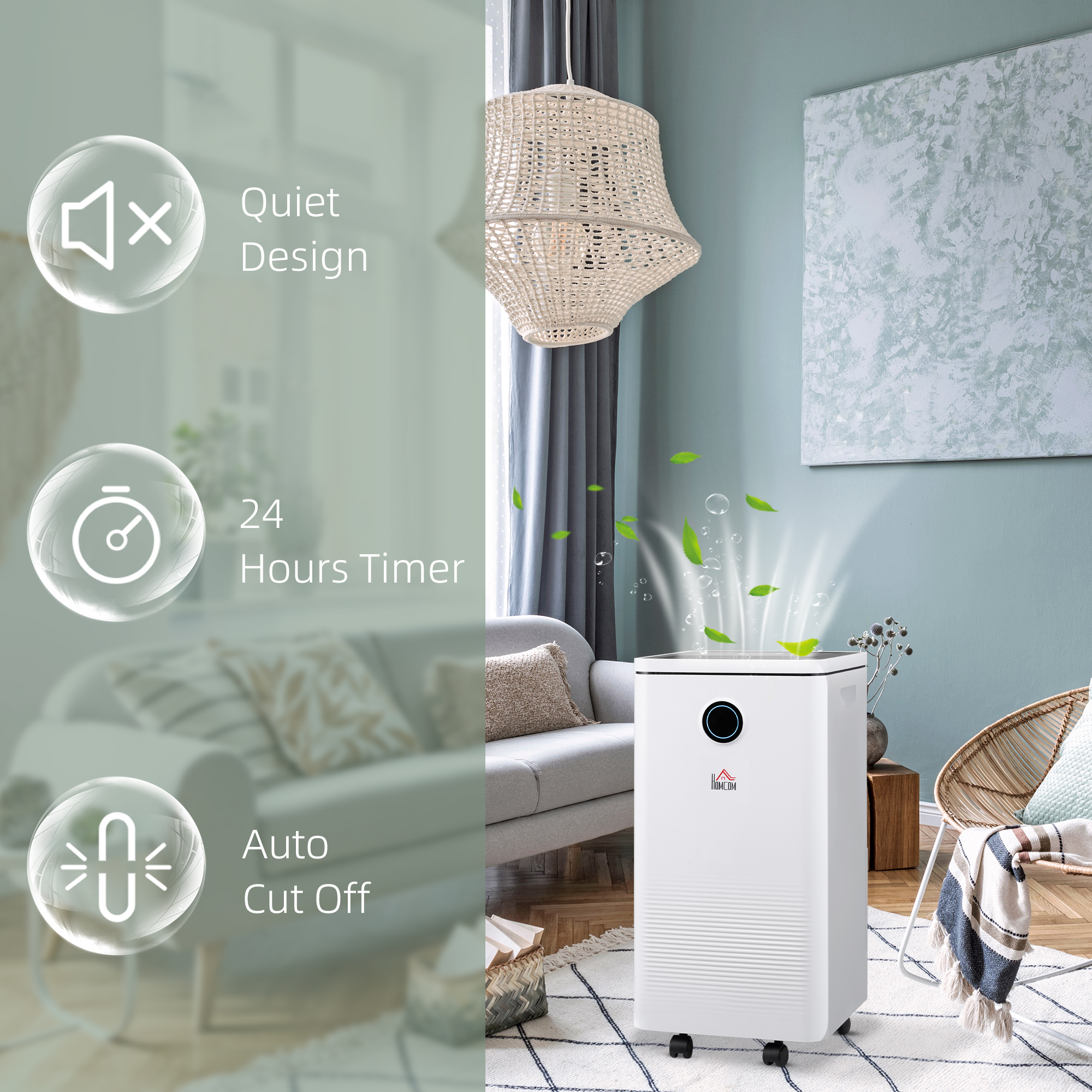 HOMCOM 10L/Day 2500ML Portable Quiet Dehumidifier with WiFi Smart App Control, Electric Moisture Air Dehumidifier for Home Laundry Basement