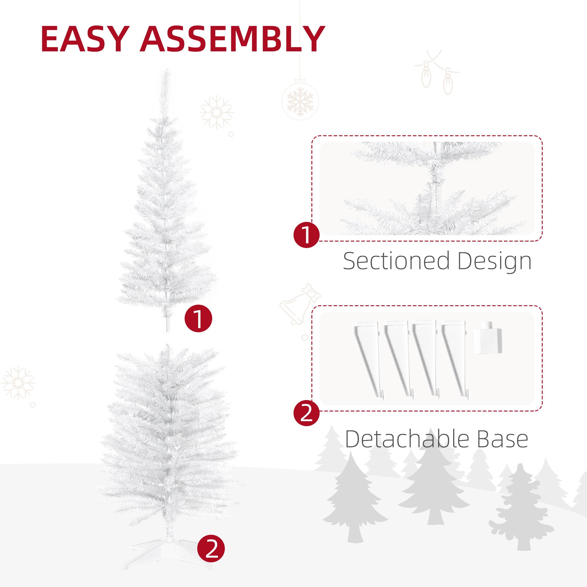HOMCOM 5T Artificial Pine Pencil Slim Tall Christmas Tree with Branch Tips Xmas Holiday DÃ©cor with Stand White