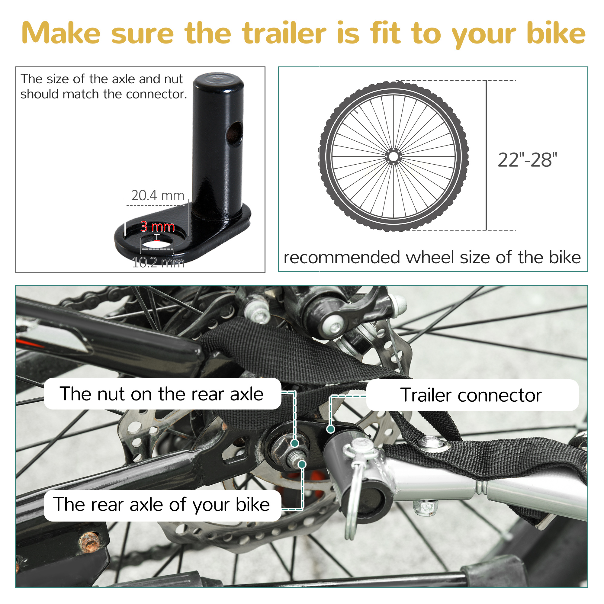 HOMCOM Collapsible Bike Trailer 2-Seater for Baby Bicycle with Pivot Wheel Suitable For 18 Month + Child(Black and White)