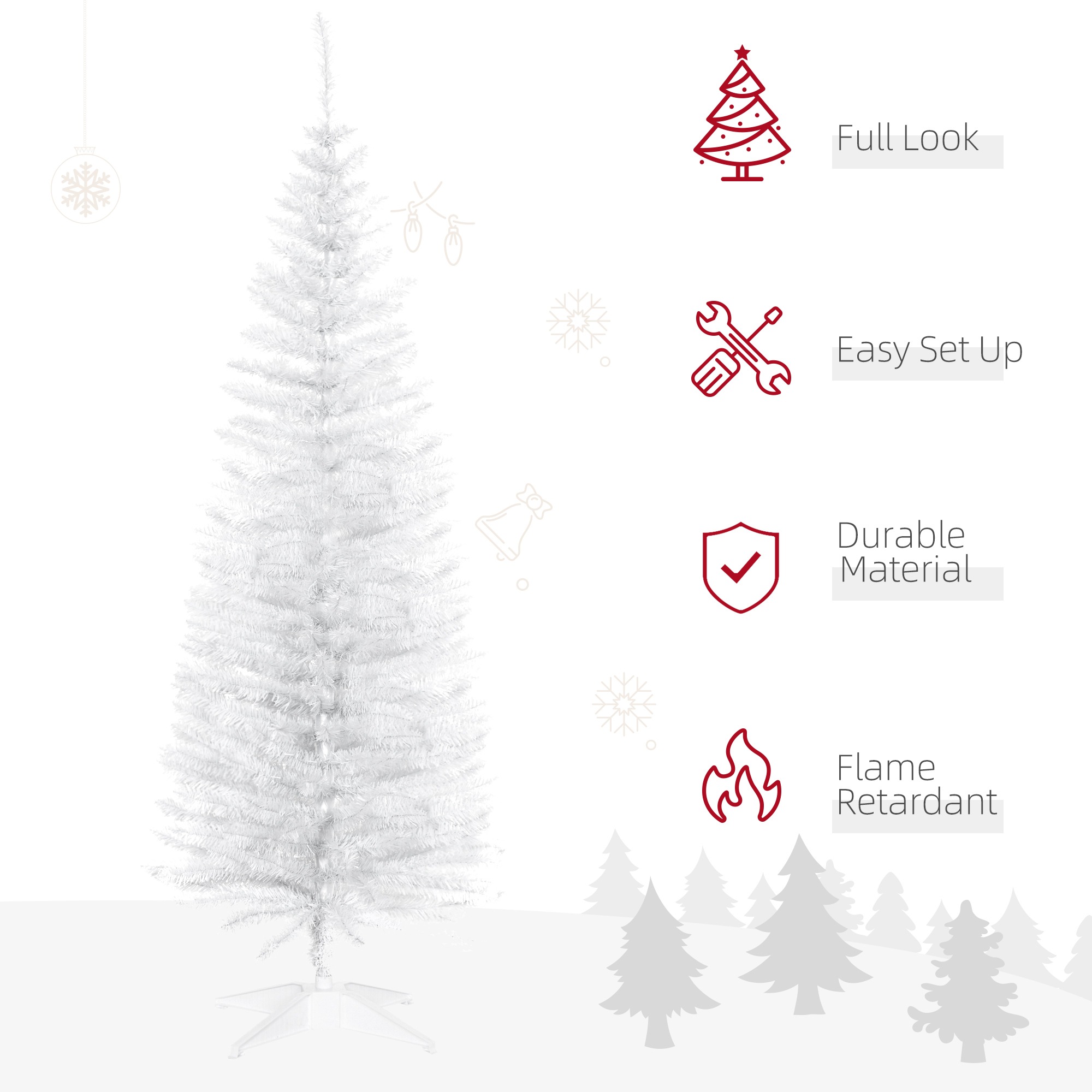HOMCOM 5T Artificial Pine Pencil Slim Tall Christmas Tree with Branch Tips Xmas Holiday DÃ©cor with Stand White