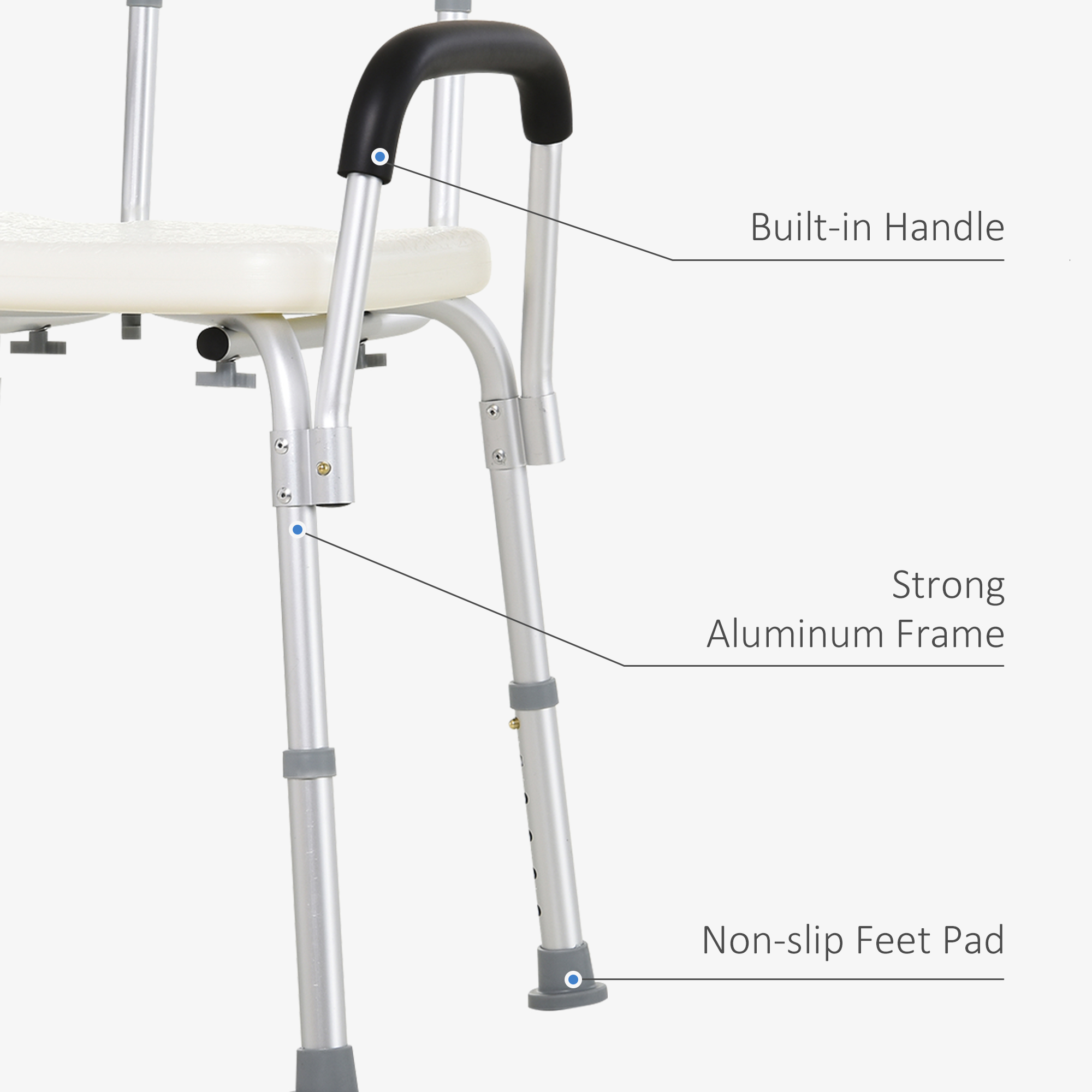HOMCOM Portable Shower Chair, Adjustable Medical Stool, with Back and Armrest for Enhanced Mobility, White.