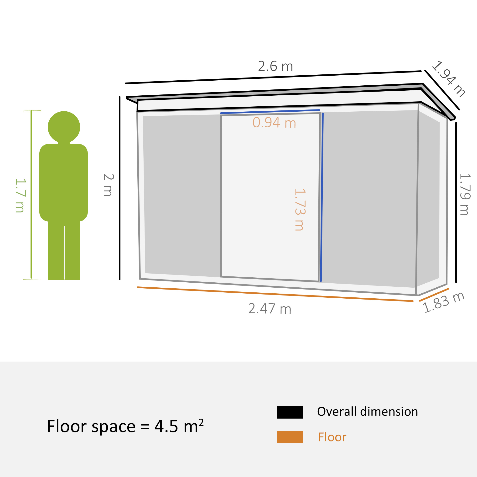 Outsunny Pent Roofed Metal Garden Shed House Hut Gardening Tool Storage w/ Ventilation 260L x 194W x 200H cm