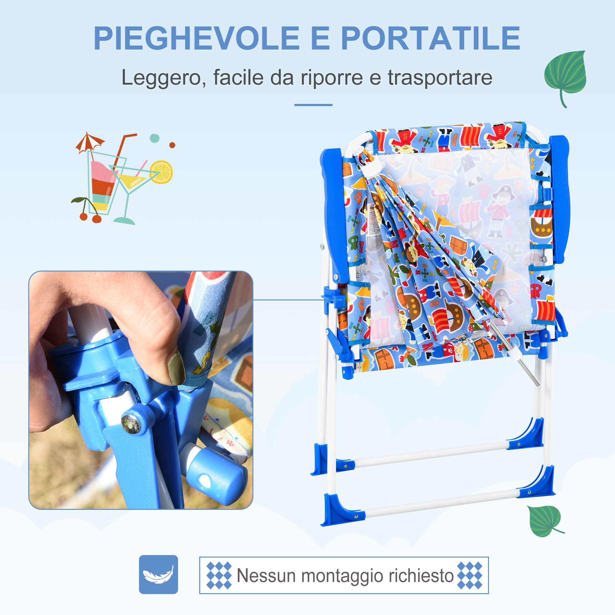 Sedia Mare Spiaggina Pieghevole Per Bambini Con Ombrello In Metallo E Tessuto Multicolore 87440240