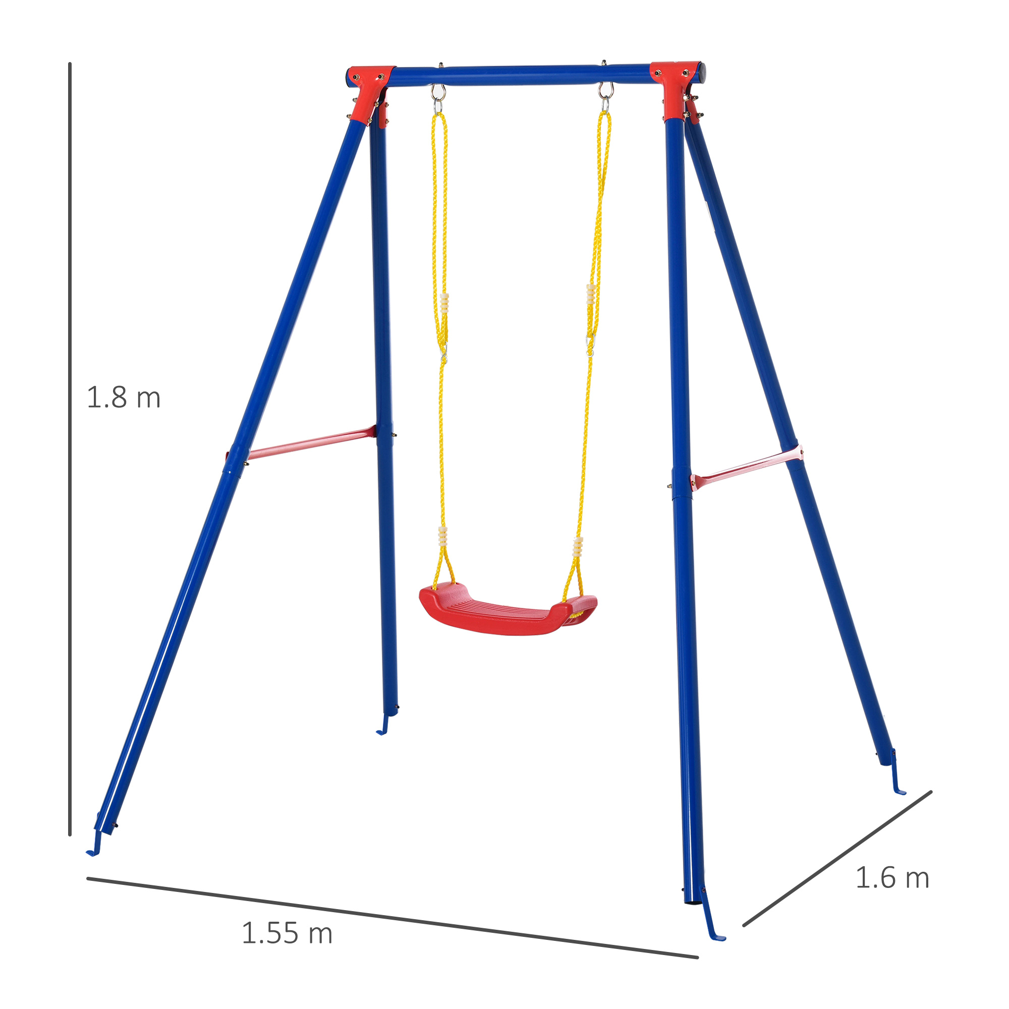Outsunny Metal Swing Set with Seat Adjustable Rope Heavy Duty A-Frame Stand Backyard Outdoor Playset for Kids Fun 6-12 Years Old Blue
