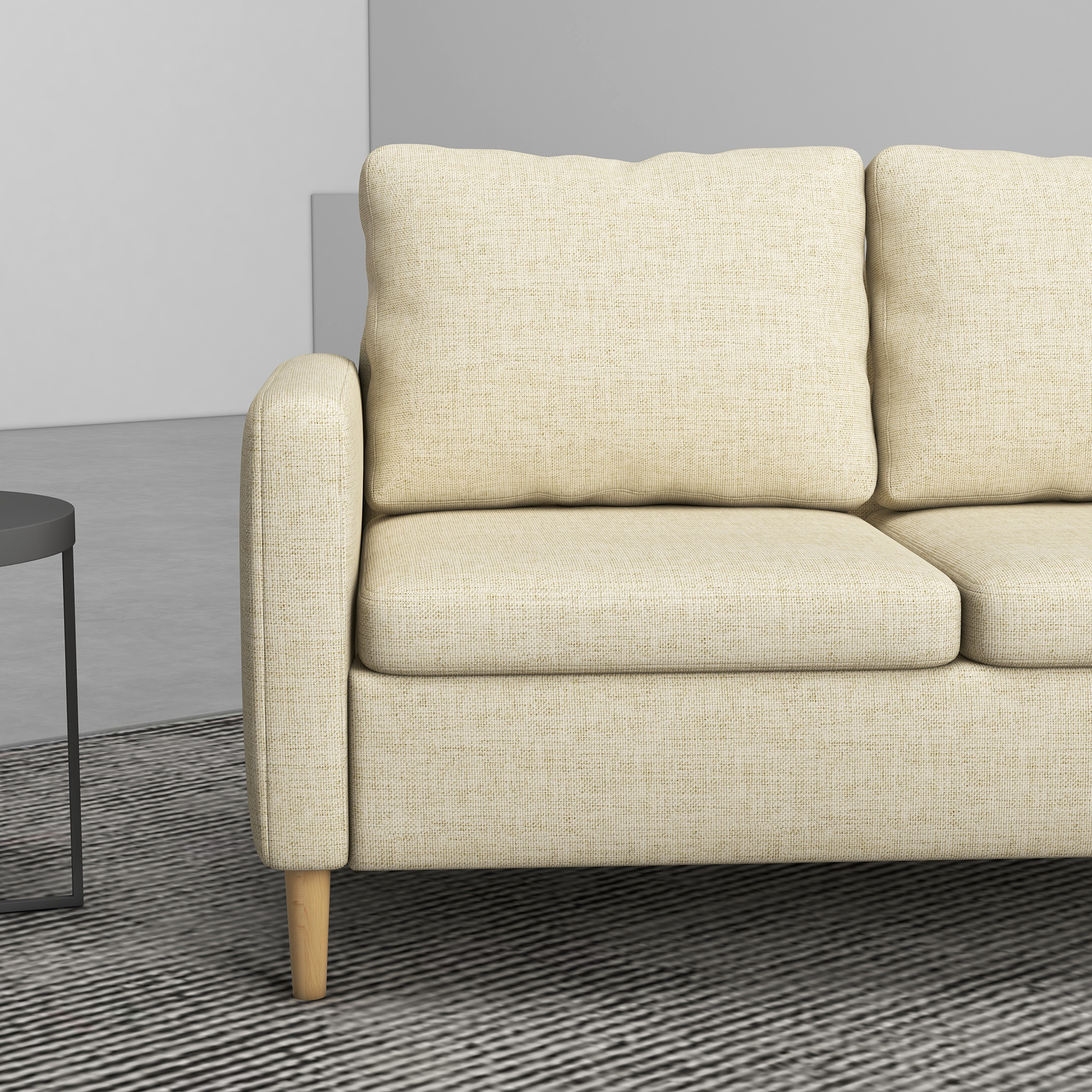 HOMCOM 143cm 2 Seater Sofa for Living Room, Modern Fabric Couch, Loveseat Sofa Settee with Wood Legs and 2 Pockets for Bedroom and Home Office, Beige