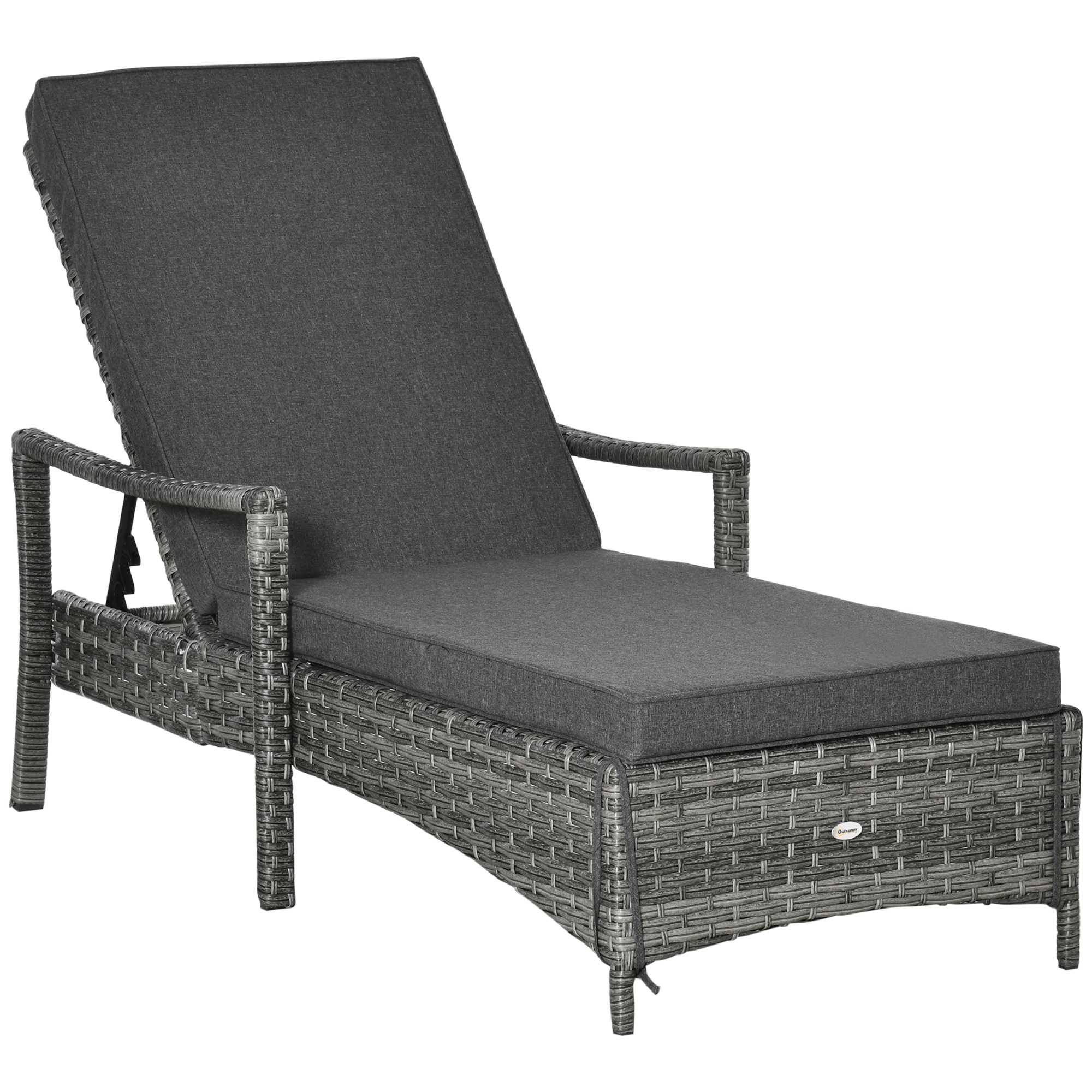 Outsunny Tumbona de Ratán de Jardín Chaise Longue con Respaldo Ajustable en 4 Posiciones Cojines y Desenfundables 192x62,5x58-95 cm Gris | AOSOM ES