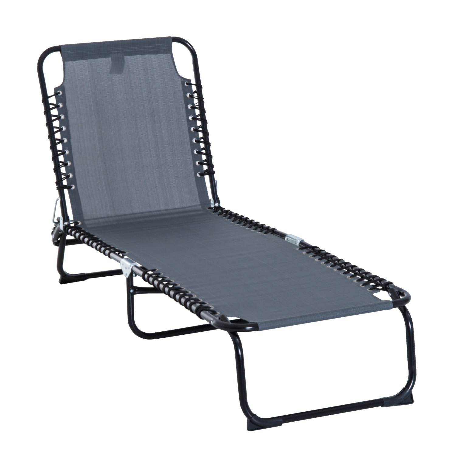 Outsunny Tumbona Plegable y Ajustable de 3 Posiciones Silla Reclinable de Jardín con Sistema de Cordones para Exterior Marco Acero 197x58x76 cm Gris
