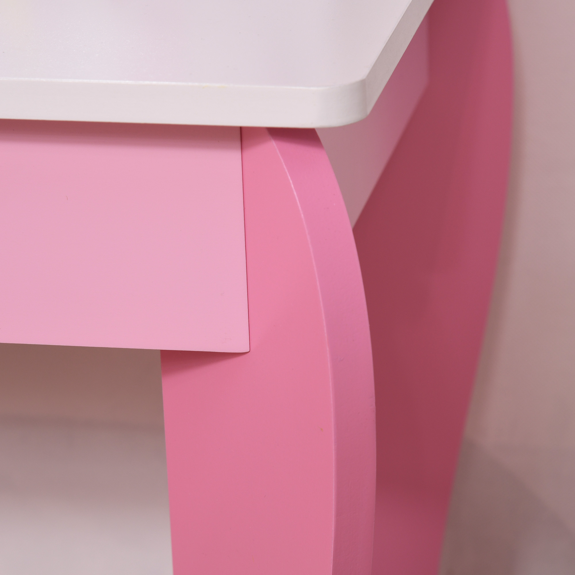 HOMCOM Girls Dressing Table w/ Mirror & Stool, Kids Dressing Table, Unicorn Pretend Play Toy for Toddles Age 3-6 Years, Acrylic Mirror, Pink & White