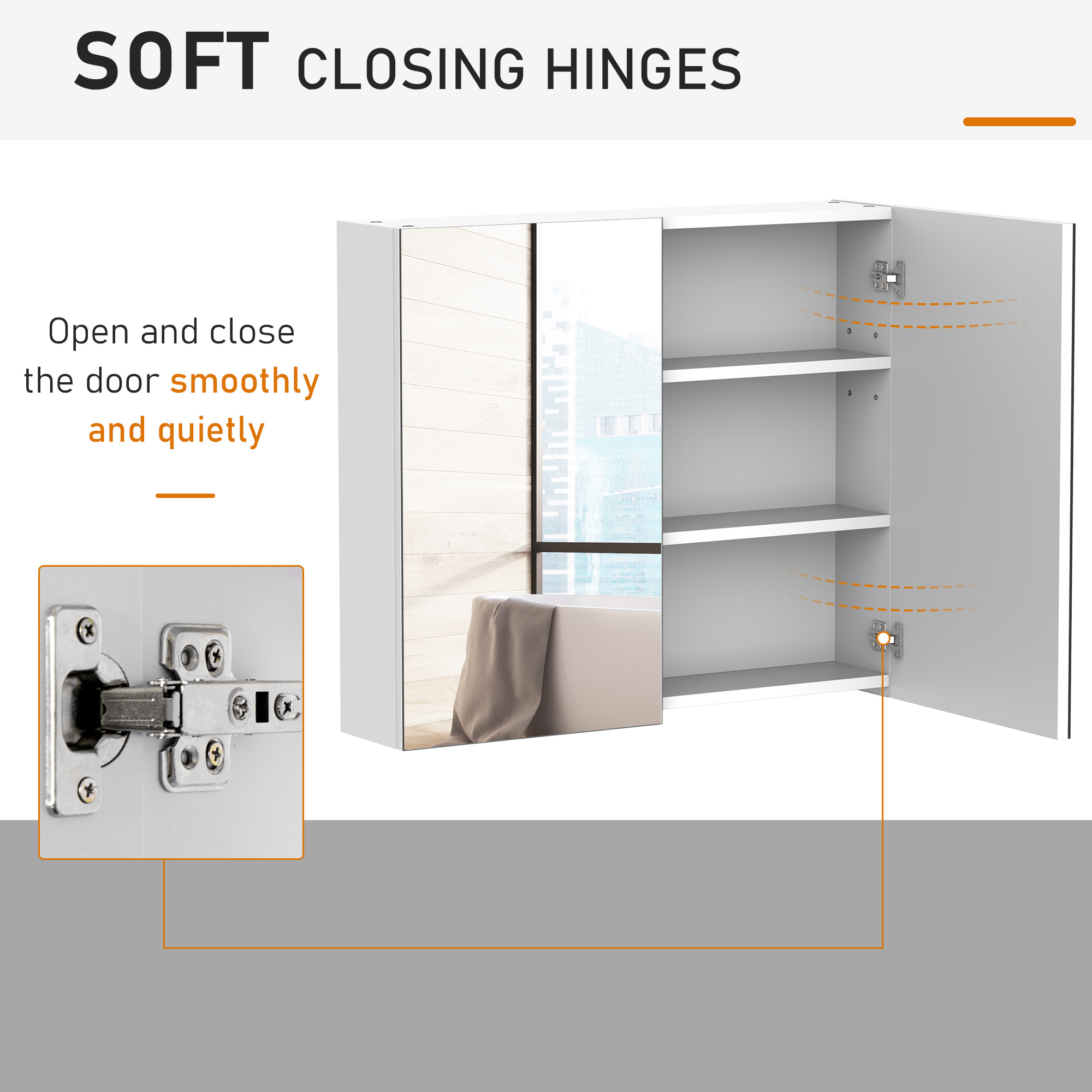 HOMCOM Wall Mounted Bathroom Mirror Cabinet, Double Door Storage Cupboard with Adjustable Shelf, 60H x 70W x 15D cm, White