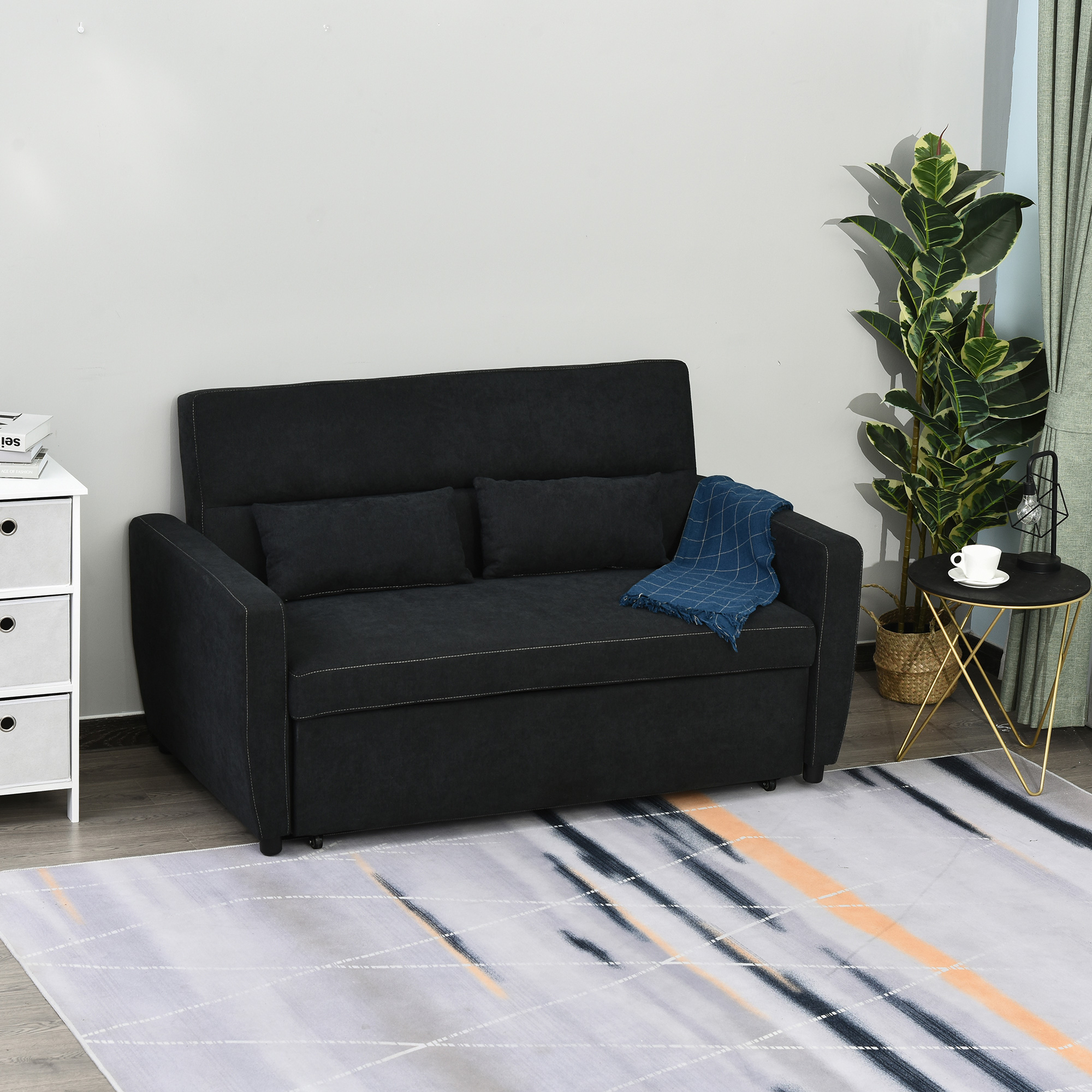 HOMCOM Sofa rozkładana 2 osobowa szezlong z tkaniny ciemnoszara do salonu nowoczesna | Aosom PL
