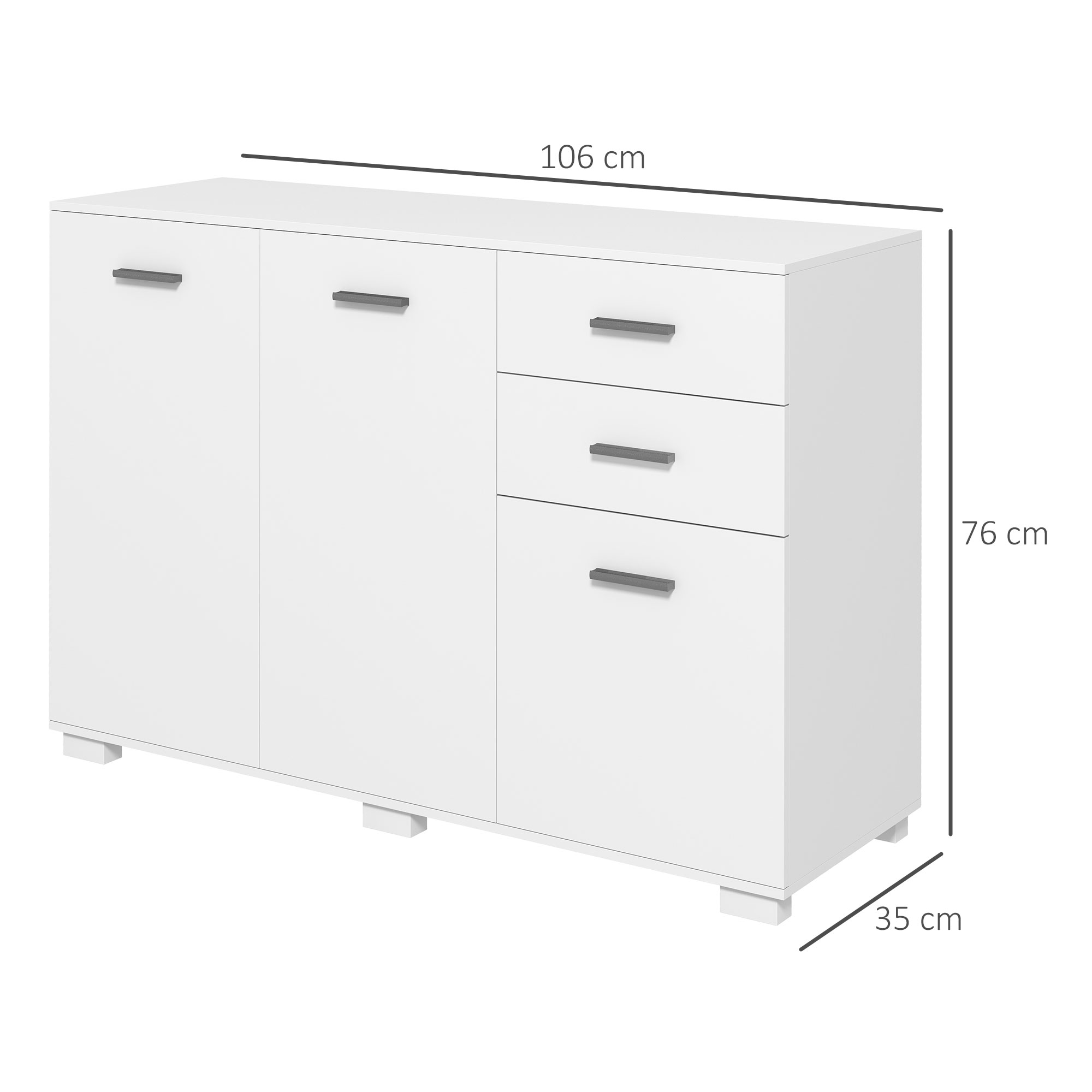 HOMCOM Sideboard, Modern Storage Cabinet w/ 2 Drawers, 3 Doors, Adjustable Shelves, Kitchen Cabinet for Living Room, Dining Room, High Gloss White