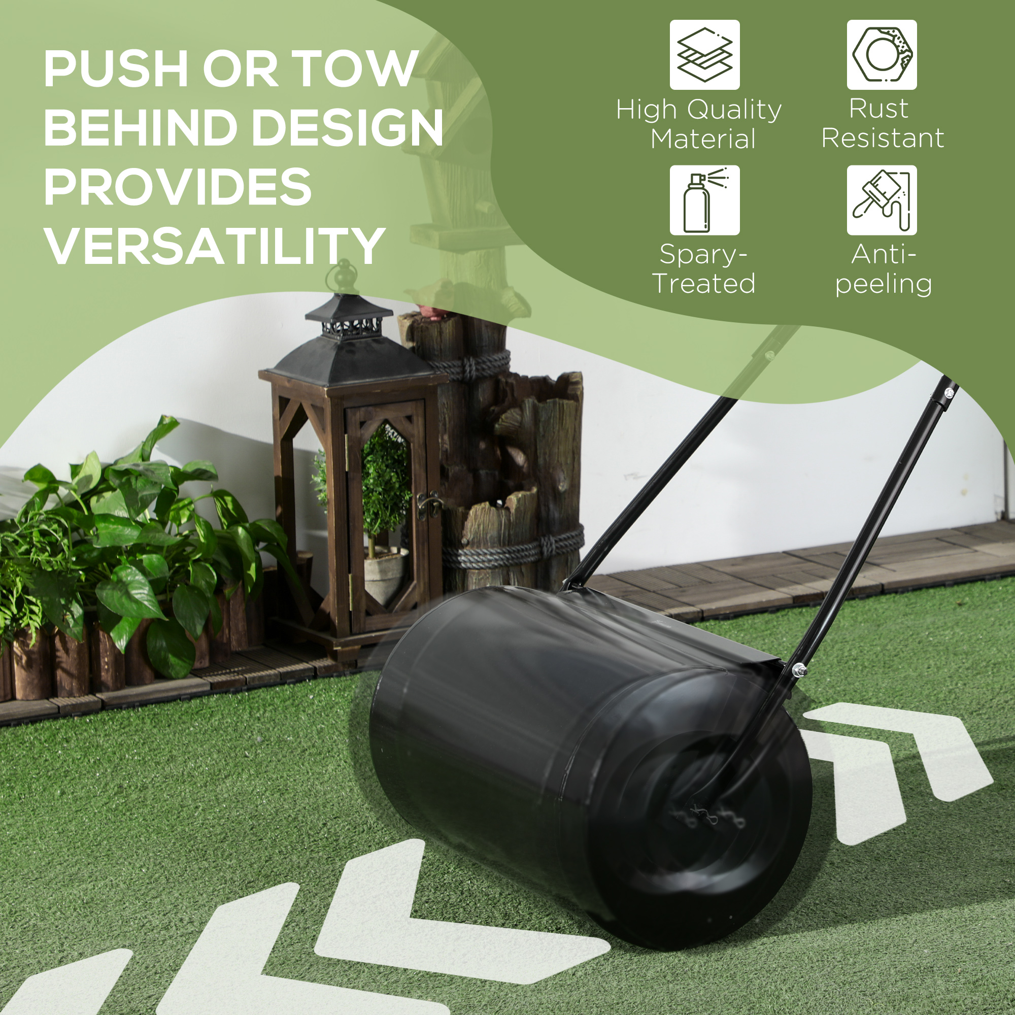 DURHAND 38L Heavy Duty Water or Sand Filled Garden Steel Lawn Roller Drum Î¦50cm Black