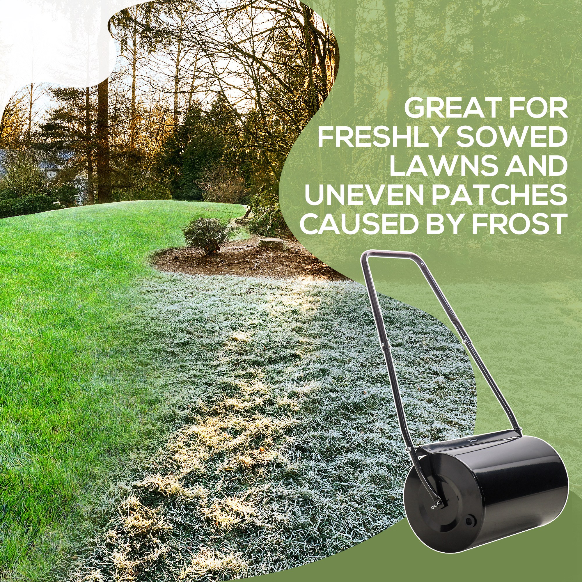 DURHAND 38L Heavy Duty Water or Sand Filled Garden Steel Lawn Roller Drum Î¦50cm Black