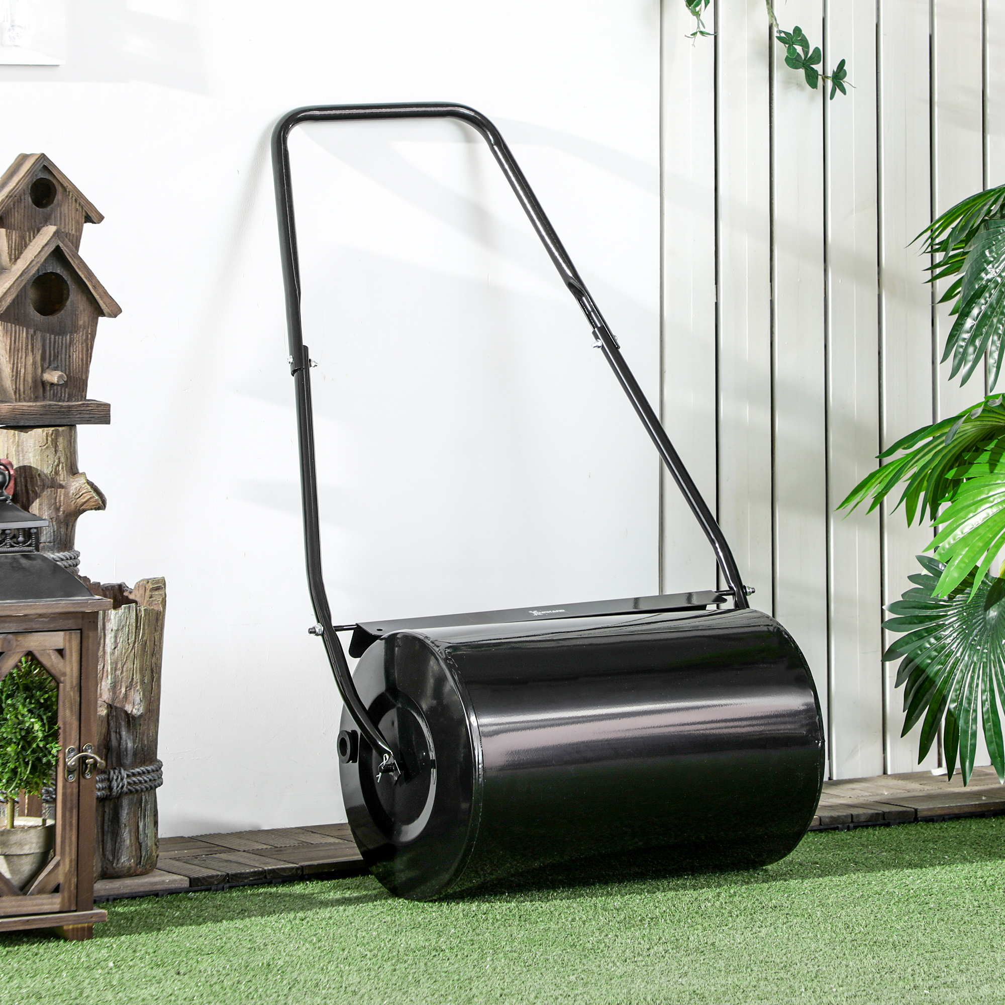 DURHAND 38L Heavy Duty Water or Sand Filled Garden Steel Lawn Roller Drum Î¦50cm Black