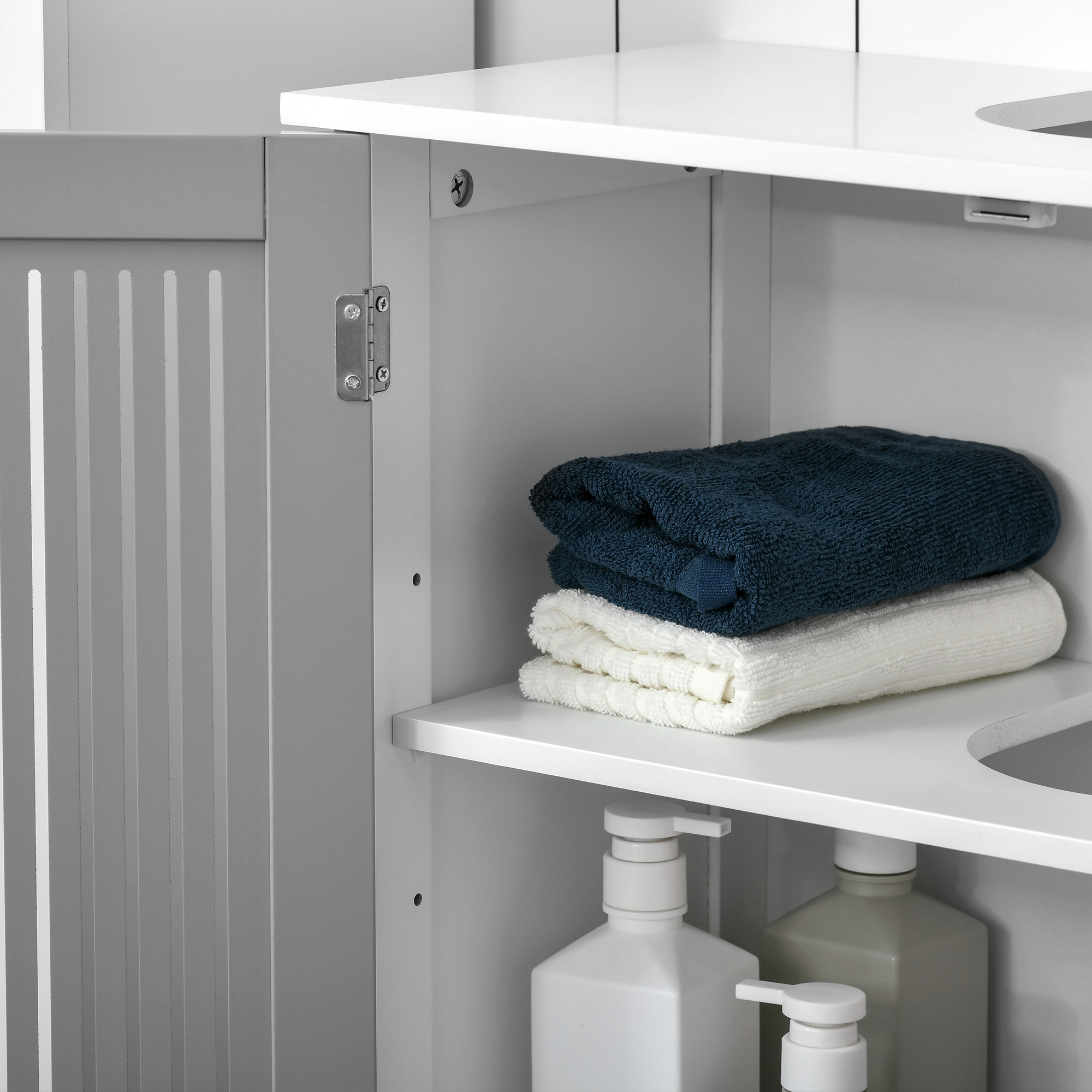 Kleankin Under Sink Cabinet with Double Doors, Modern Bathroom Vanity Unit, Storage Cupboard with Adjustable Shelves, Grey
