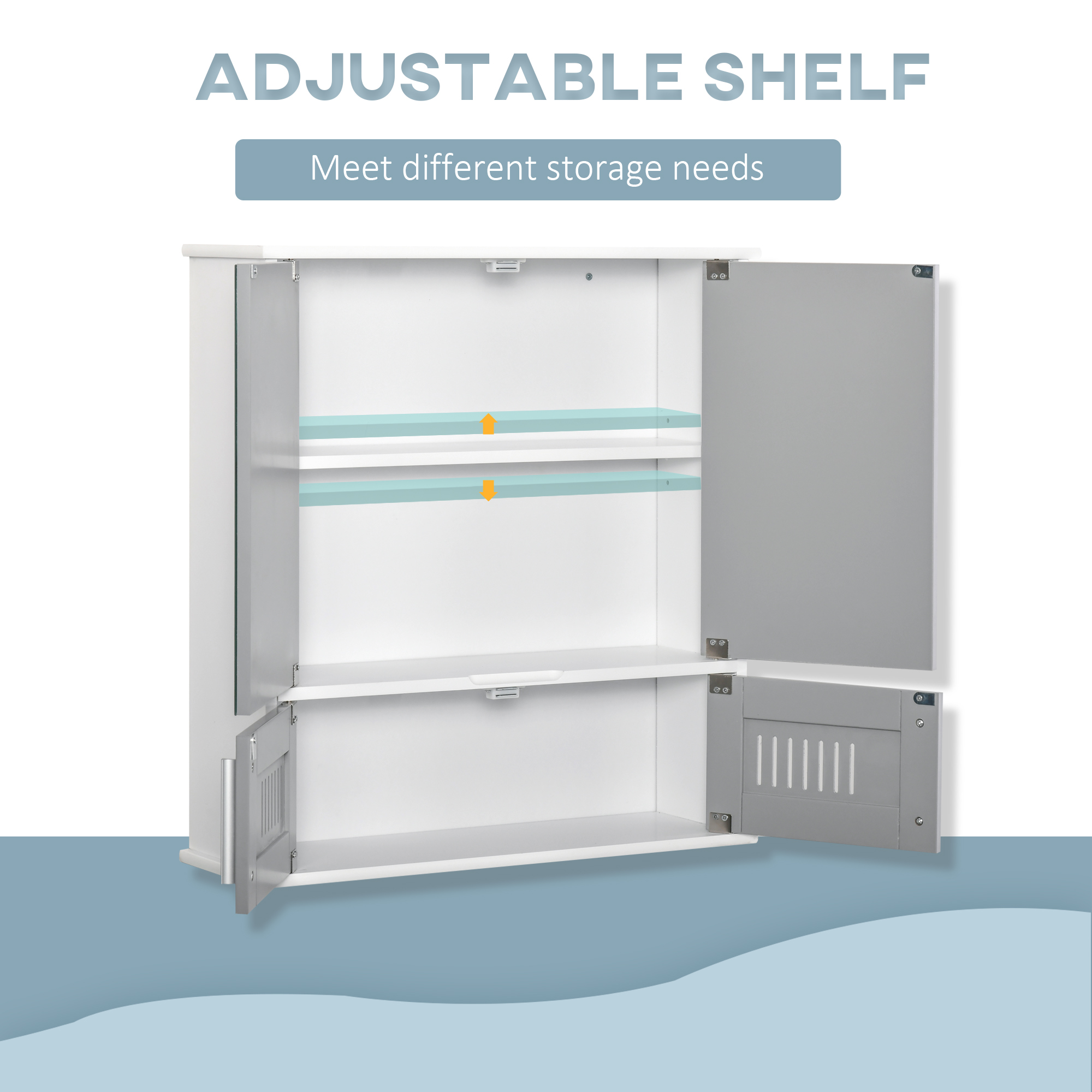 Kleankin Wall Mounted Bathroom Cabinet, Double Door Storage Cupboard with Adjustable Shelf, Grey, Space-Saving Bathroom Organiser
