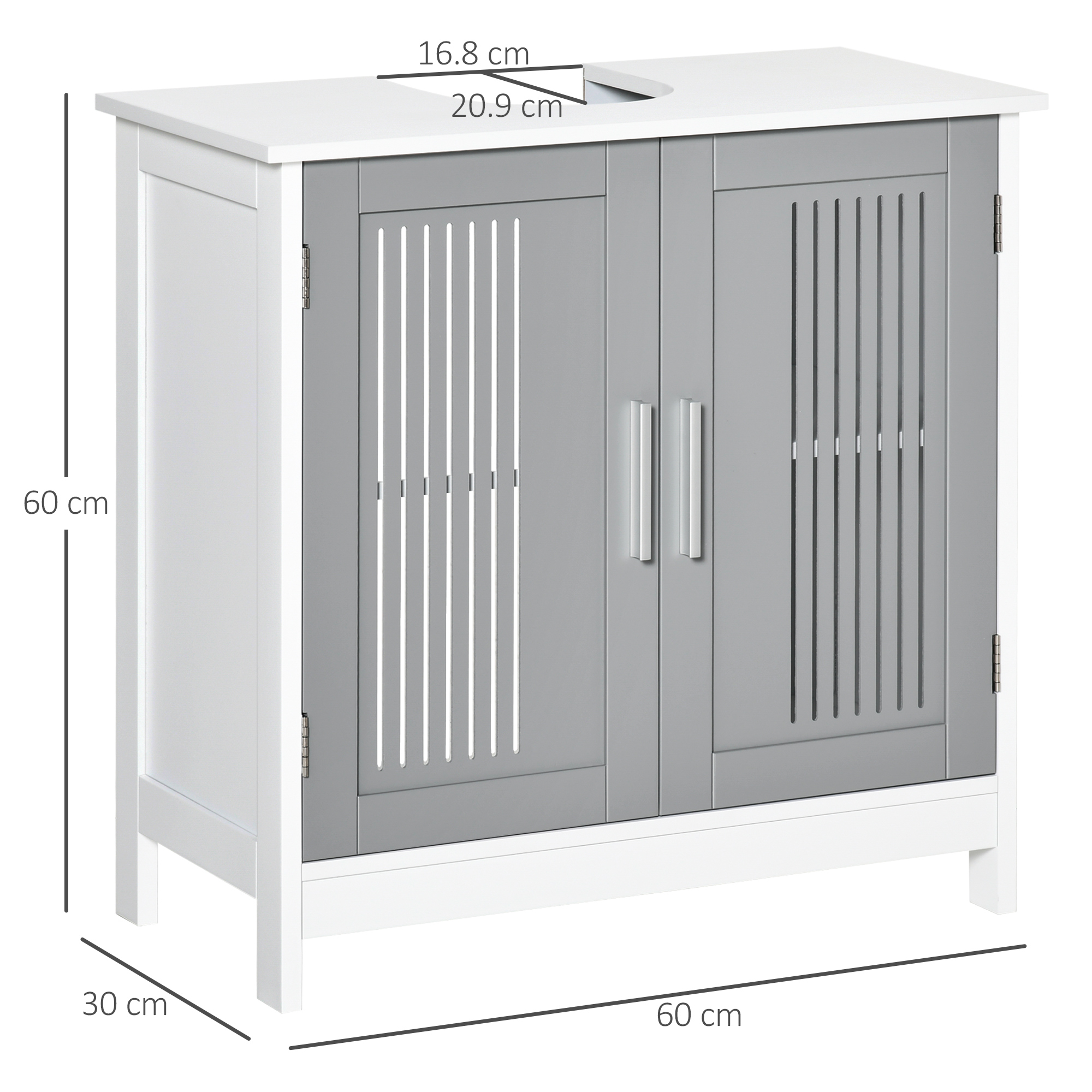 Kleankin Under Sink Cabinet with Double Doors, Modern Bathroom Vanity Unit, Storage Cupboard with Adjustable Shelves, Grey