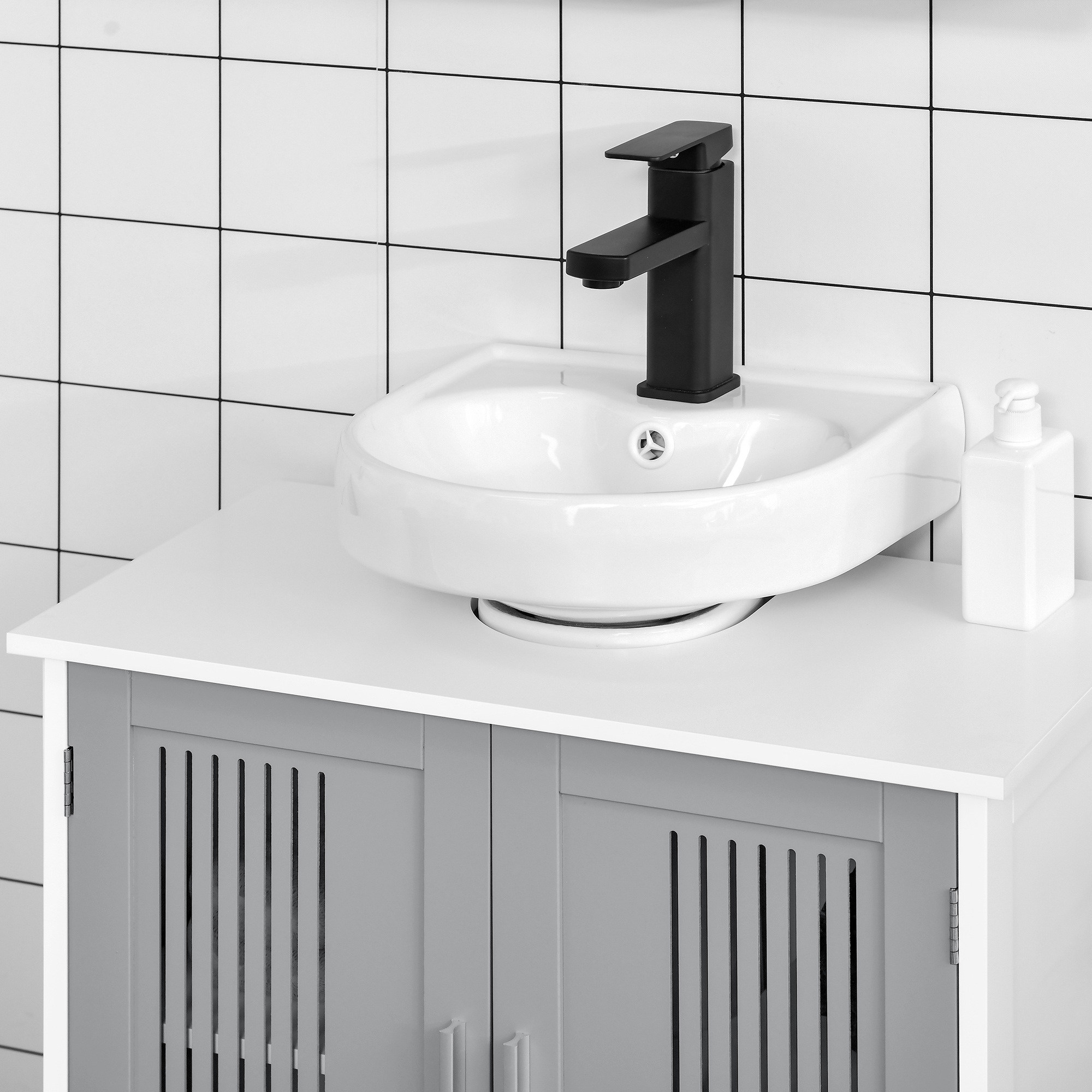 Kleankin Under Sink Cabinet with Double Doors, Modern Bathroom Vanity Unit, Storage Cupboard with Adjustable Shelves, Grey