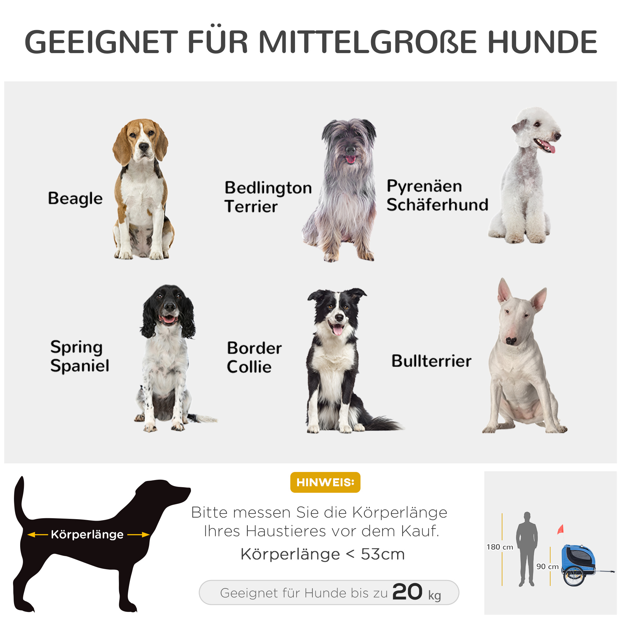 Jalgrattahaagis kuni 20 kg, universaalne haakeseadis, turvaankur, helkur, teras, sinine+must