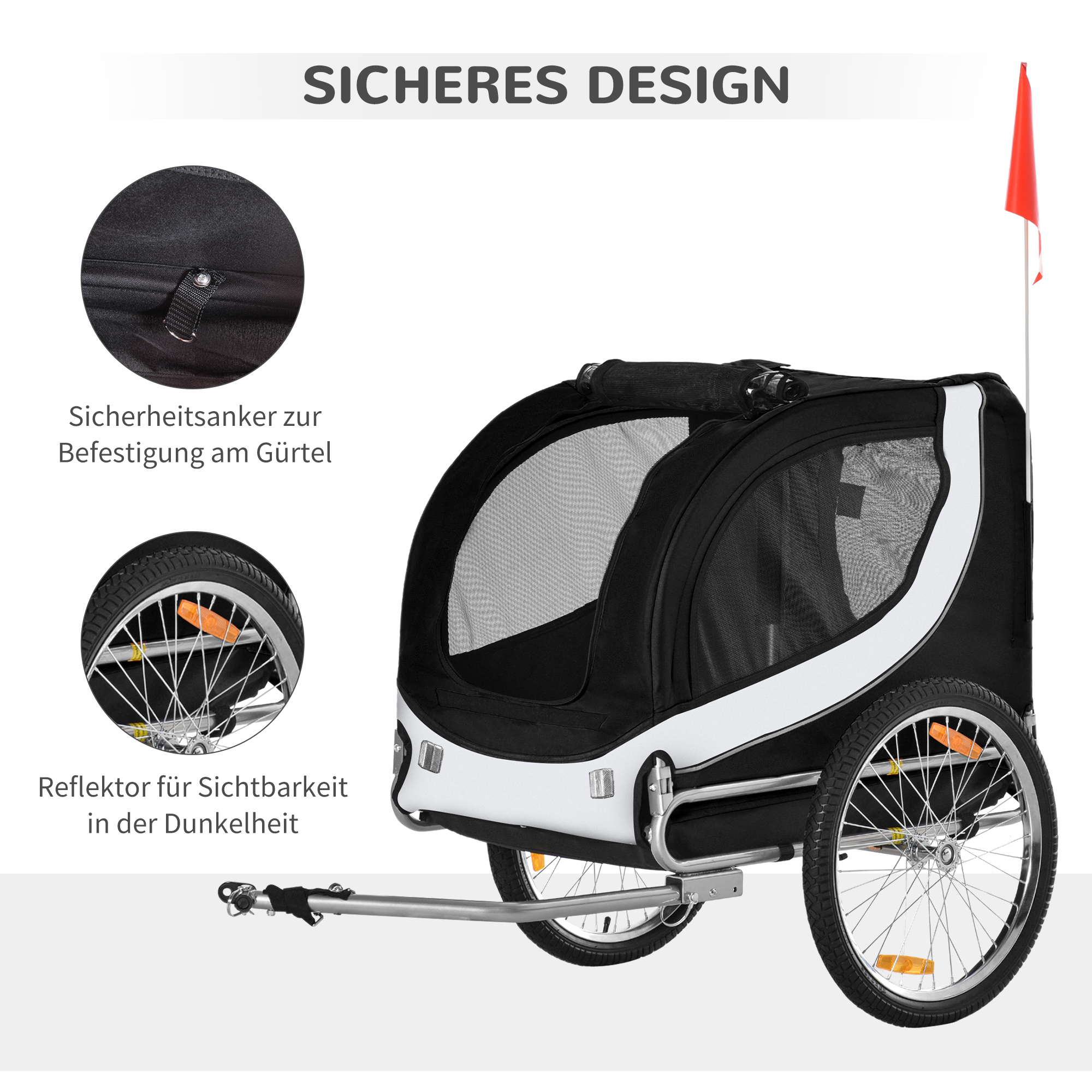 Jalgrattahaagis, koerahaagis kuni 20 kg, võrgust aken, rullkate, universaalne haakeseade, valge+must