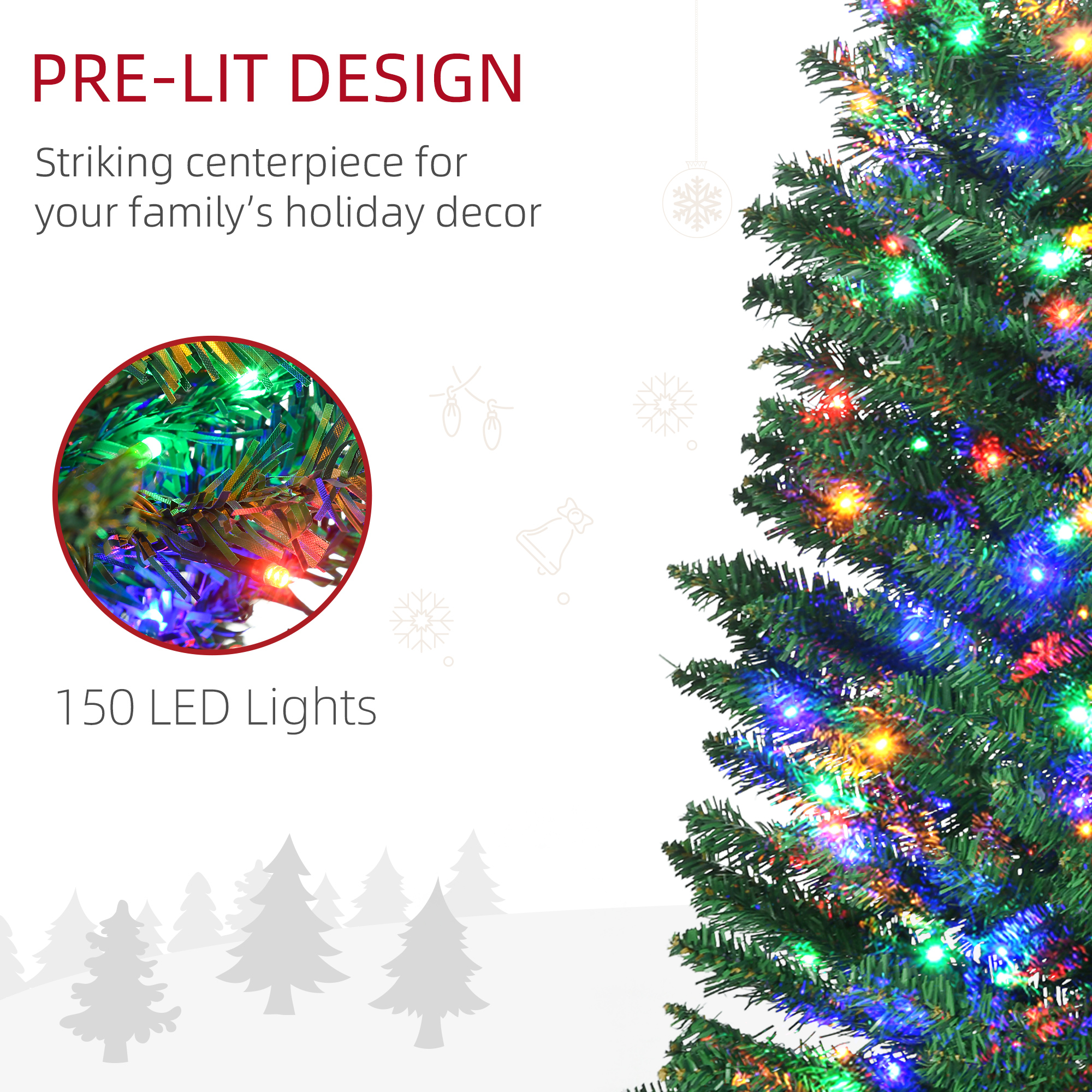 HOMCOM 6' Artificial Prelit Christmas Trees Holiday DÃ©cor with Colourful LED Lights, Pencil Shape, Steel Base
