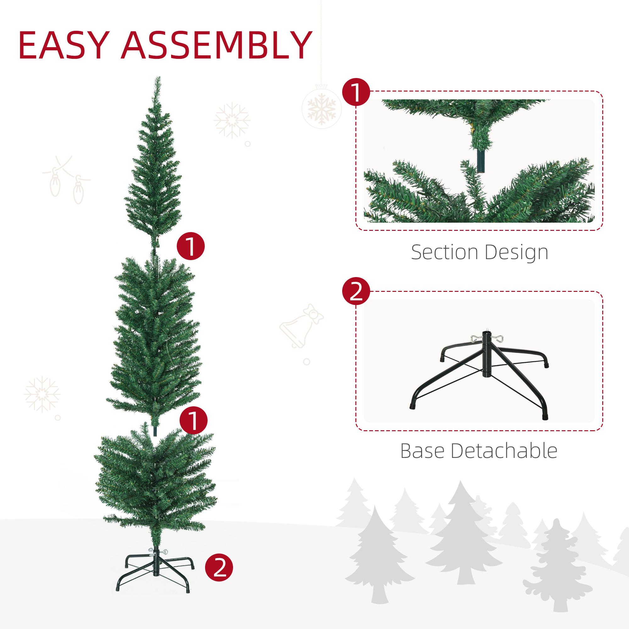 HOMCOM 6' Artificial Prelit Christmas Trees Holiday DÃ©cor with Colourful LED Lights, Pencil Shape, Steel Base
