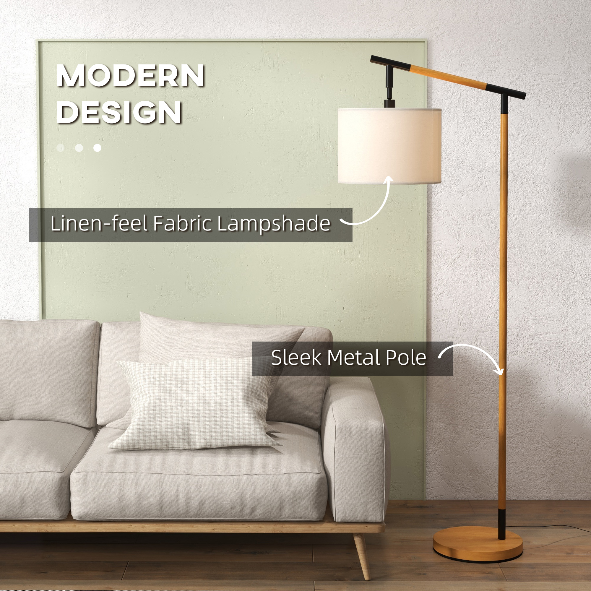 HOMCOM Modern Floor Lamp with 350Â° Rotating Lampshade, for Living Room and Bedroom, LED Bulb Included, Brown