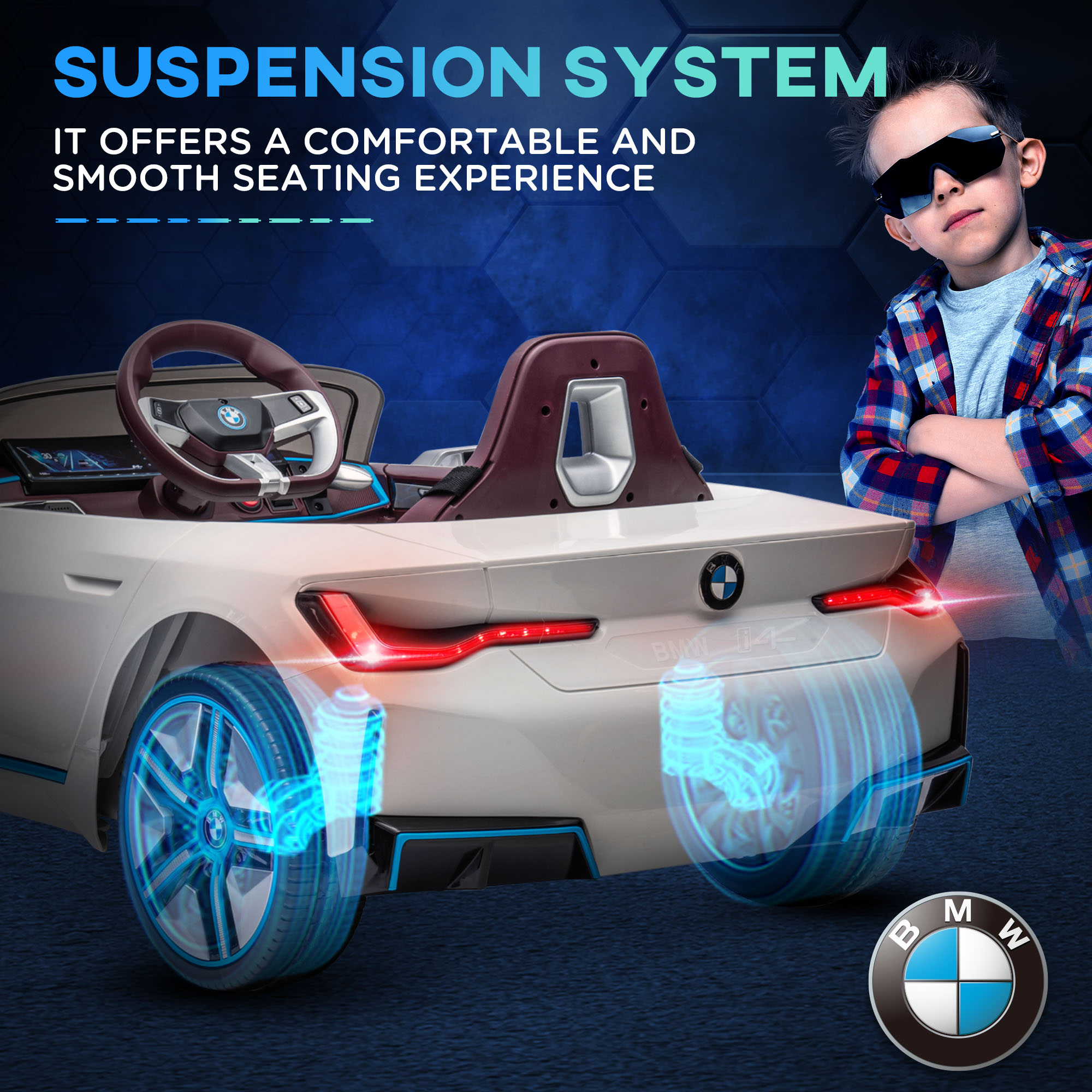 HOMCOM BMW i4 Licensed 12V Kids Electric Ride on Car w/ Remote Control, Powered Electric Car w/ Portable Battery, Music, for Kids Aged 3-6, White