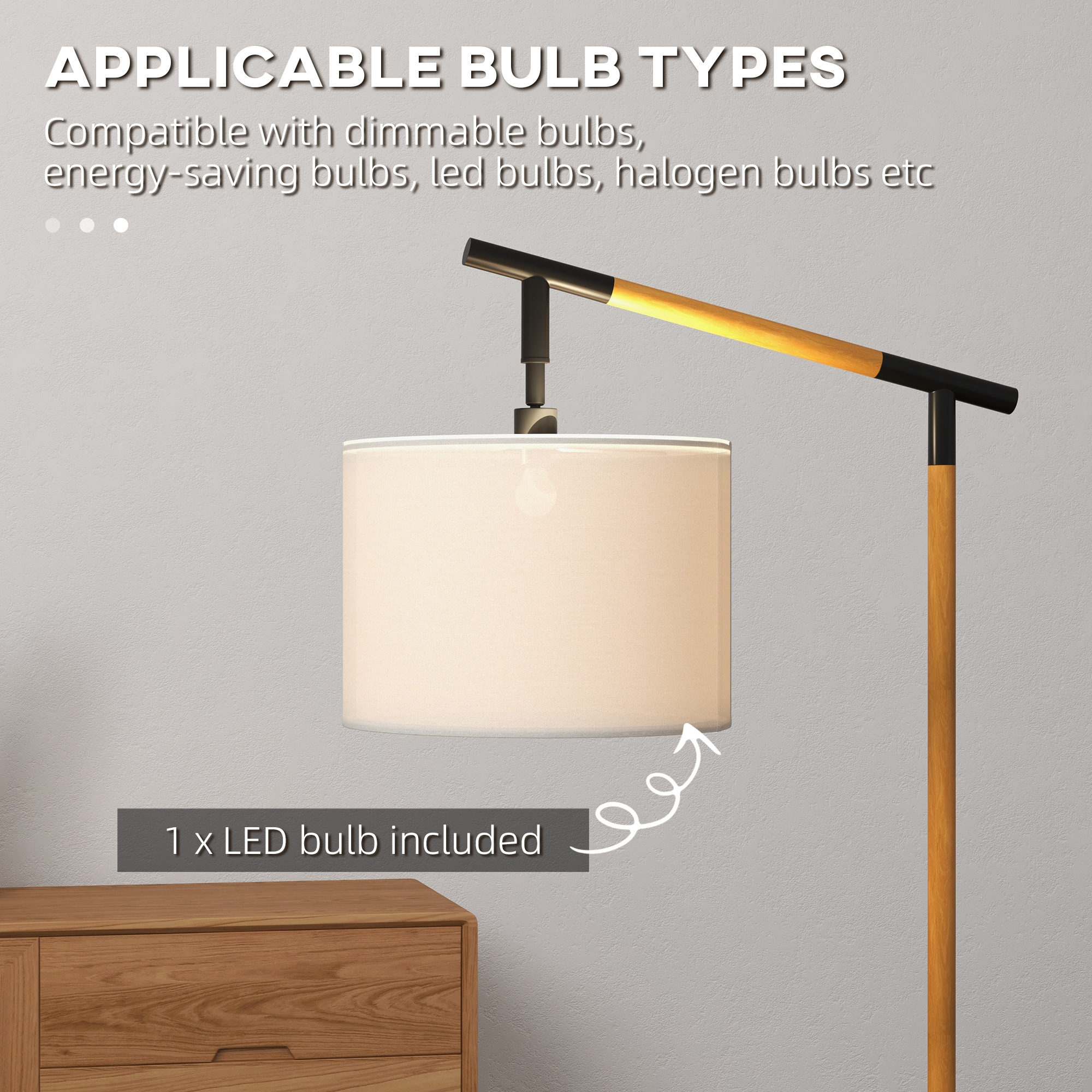 HOMCOM Modern Floor Lamp with 350Â° Rotating Lampshade, for Living Room and Bedroom, LED Bulb Included, Brown