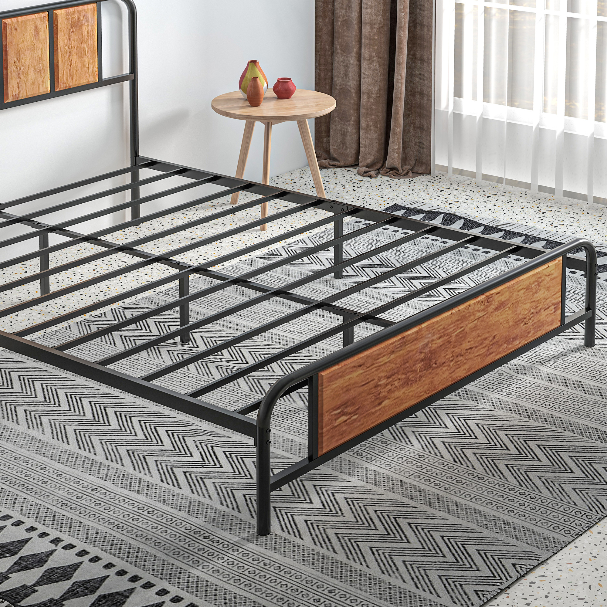 HOMCOM King Size Metal Bed Frame, Industrial Style Base with Headboard, Footboard, Steel Support Slats, and Underbed Storage Space, 160 x 207cm
