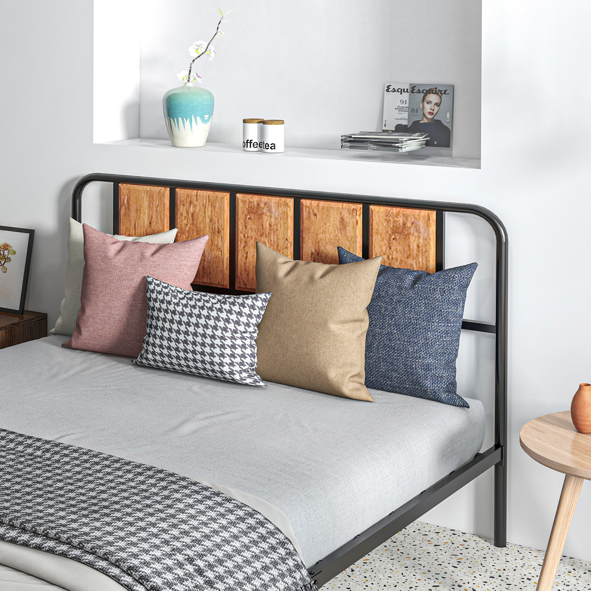 HOMCOM King Size Metal Bed Frame, Industrial Style Base with Headboard, Footboard, Steel Support Slats, and Underbed Storage Space, 160 x 207cm