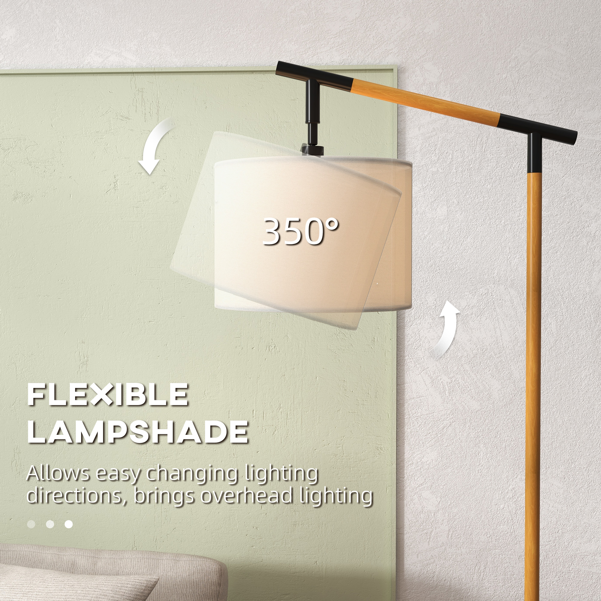 HOMCOM Modern Floor Lamp with 350Â° Rotating Lampshade, for Living Room and Bedroom, LED Bulb Included, Brown