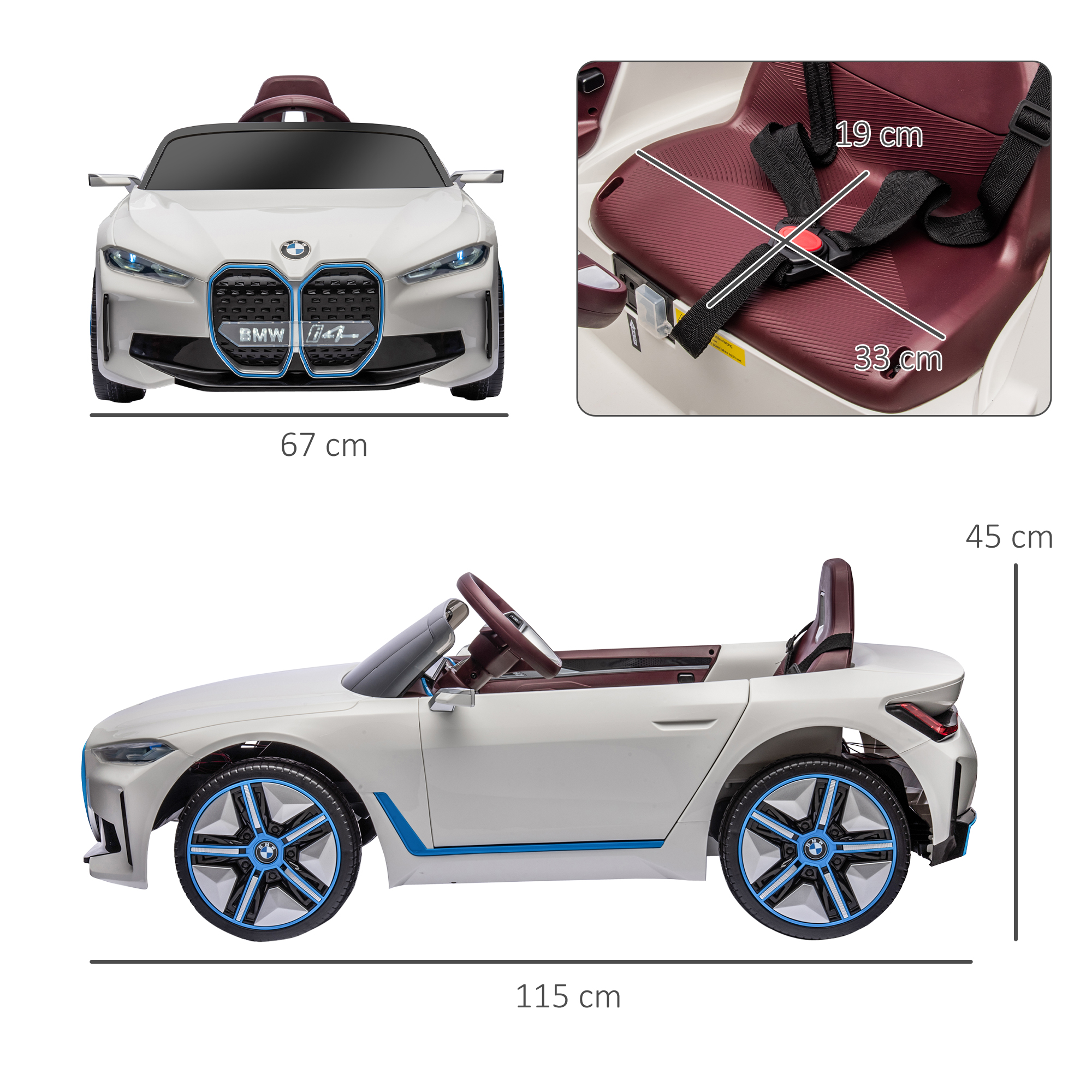 HOMCOM BMW i4 Licensed 12V Kids Electric Ride on Car w/ Remote Control, Powered Electric Car w/ Portable Battery, Music, for Kids Aged 3-6, White