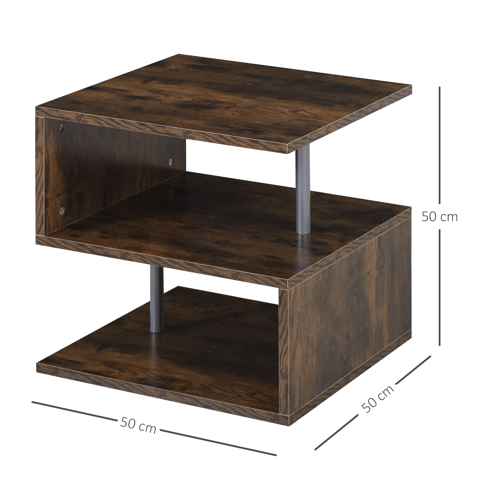 HOMCOM Coffee End Table S shape 2 Tier Storage Shelves Organizer Versatile Home office furniture (Natural)