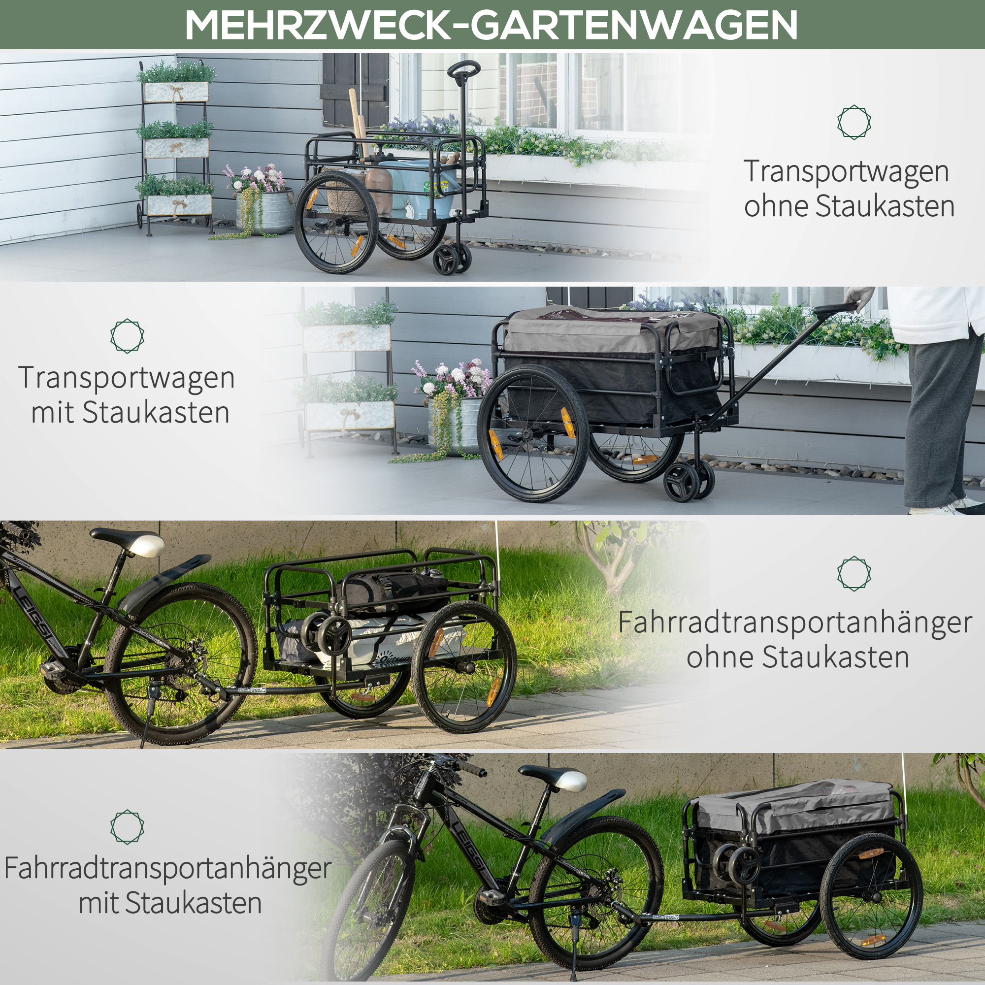 置物 g's hako HOMCOM Cargo Trailer Handcart 130 x 64 x 103 cm Stal Czarny+