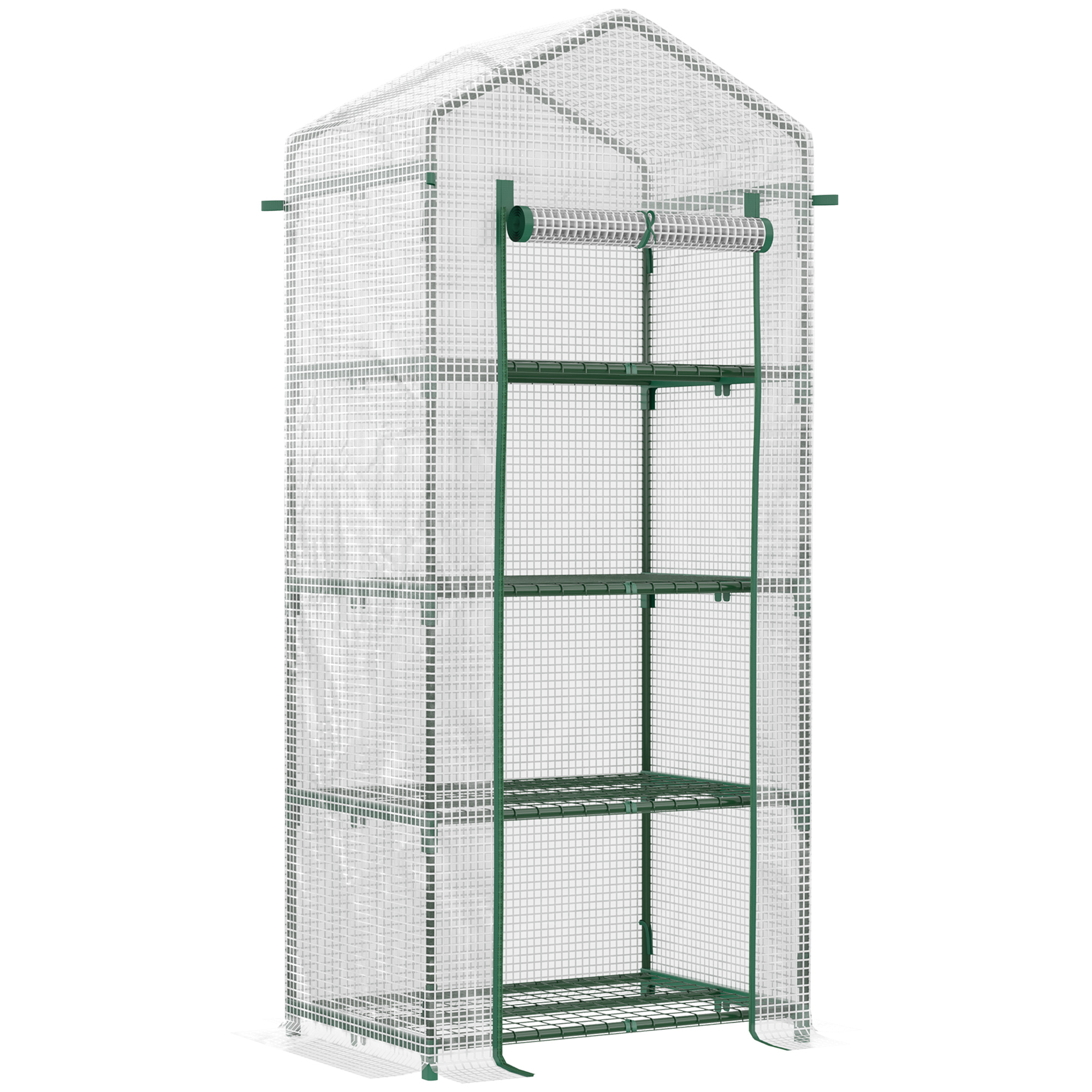 Outsunny Begehbares Gewächshaus Mit 4 Regalen – 120 X 186 X 190 Cm, Verstärkte PE-Abdeckung, Rolltür, Für Garten & Pflanzen