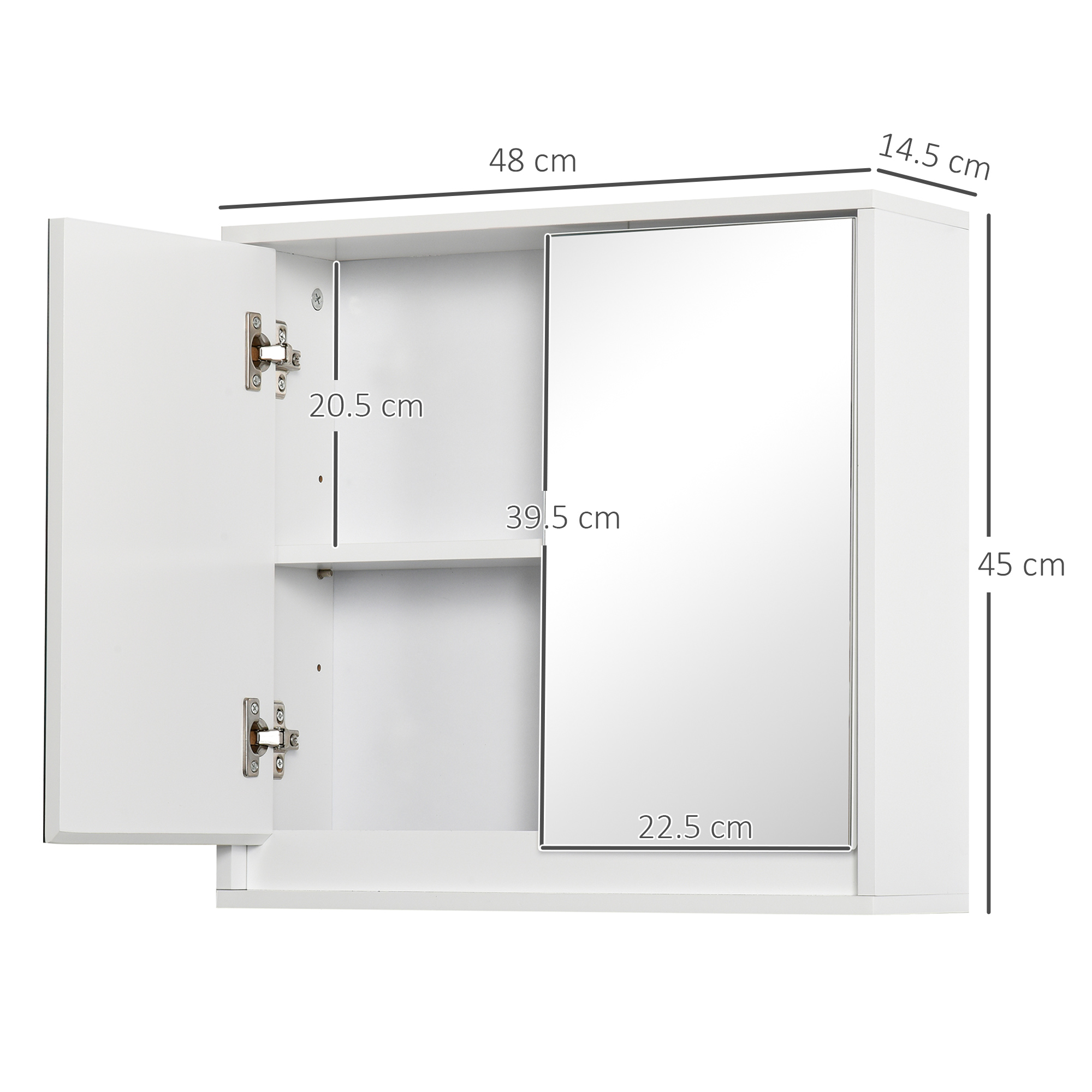 HOMCOM Bathroom Mirror Cabinet, Double Door Wall Mounted with Storage Shelf, Space-Saving Cupboard, White